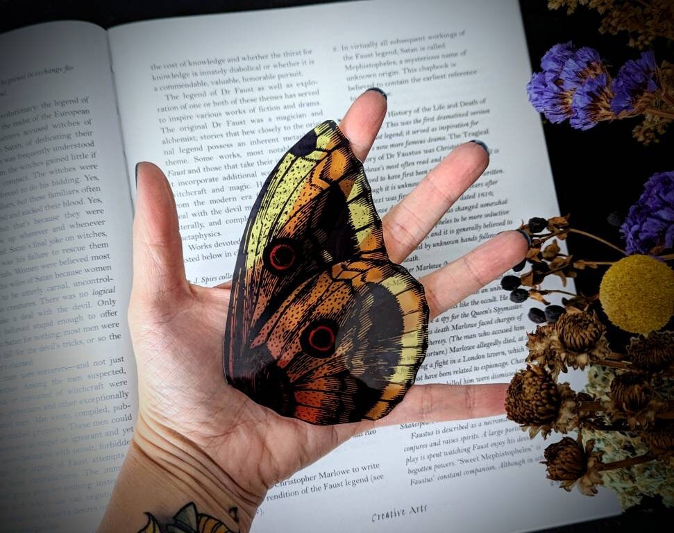 Clear Bookmark Vintage Butterfly Moth Wing Insect Bug Yellow Orange Nature Goth Gothic Creepy Oddities