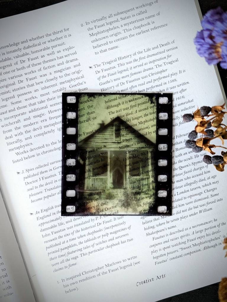 Clear Bookmark Grunge Film Strip Haunted House Skull Cursed Ghost Spirit Phantom Demon Goth Gothic Halloween Horror Creepy Dark Academia