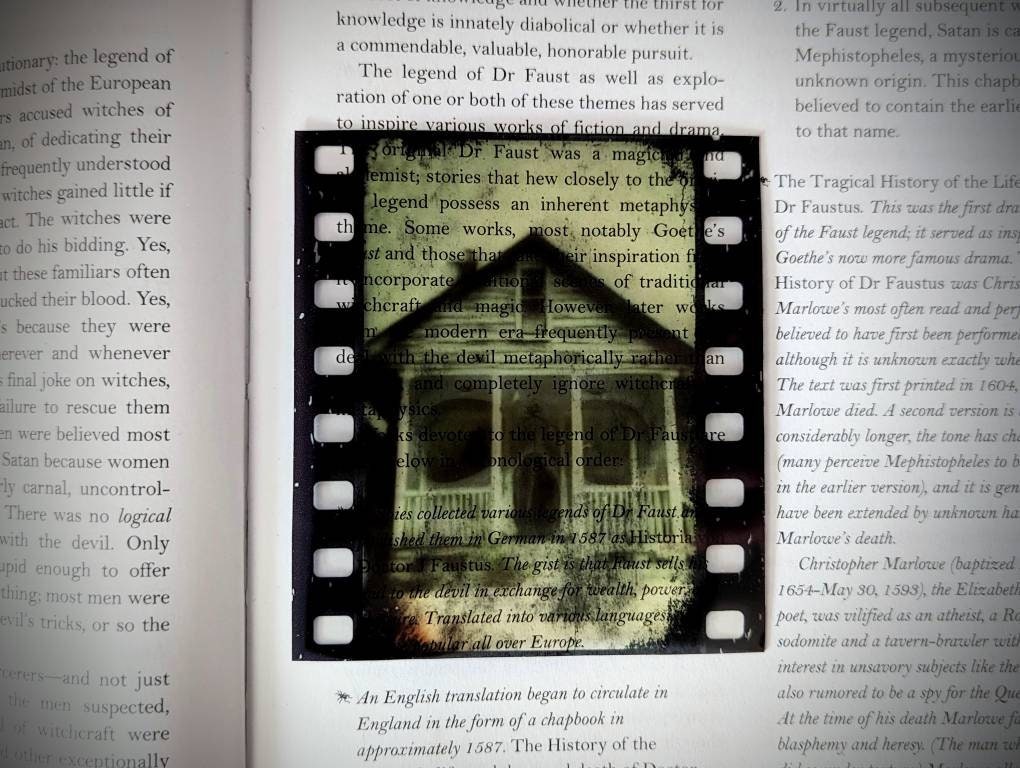 Clear Bookmark Grunge Film Strip Haunted House Skull Cursed Ghost Spirit Phantom Demon Goth Gothic Halloween Horror Creepy Dark Academia