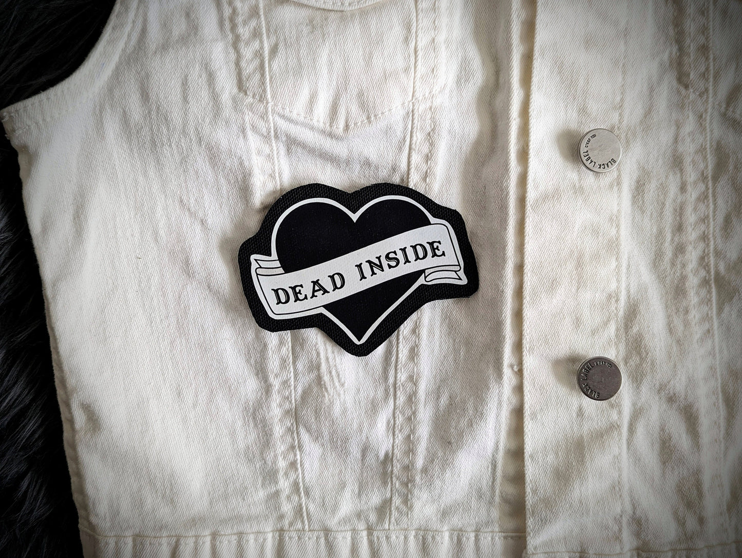 Sew-on Patch Dead Inside Banner Black Heart Goth Gothic Horror Halloween Oddities Dark Academia Handmade Artist