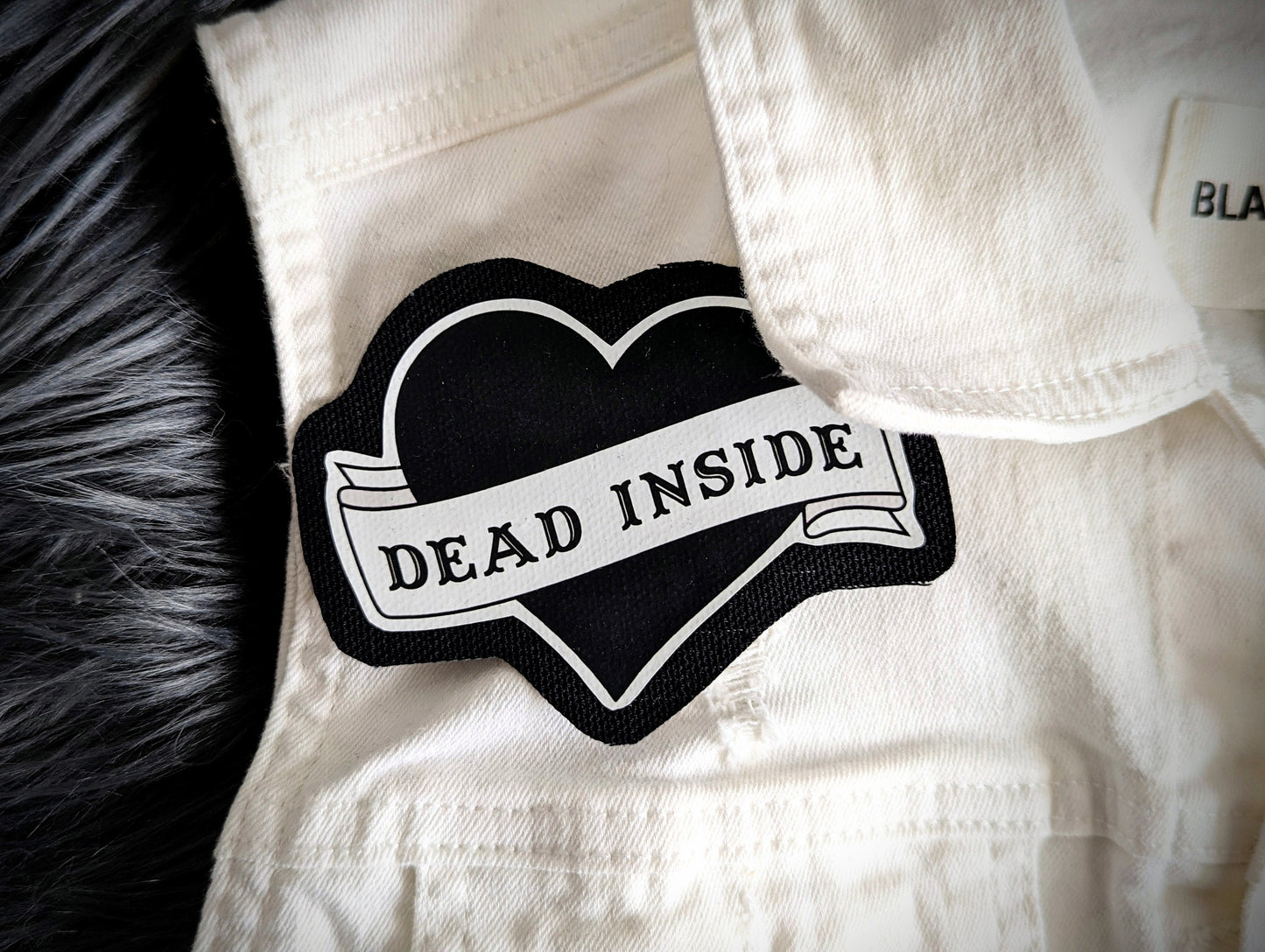 Sew-on Patch Dead Inside Banner Black Heart Goth Gothic Horror Halloween Oddities Dark Academia Handmade Artist