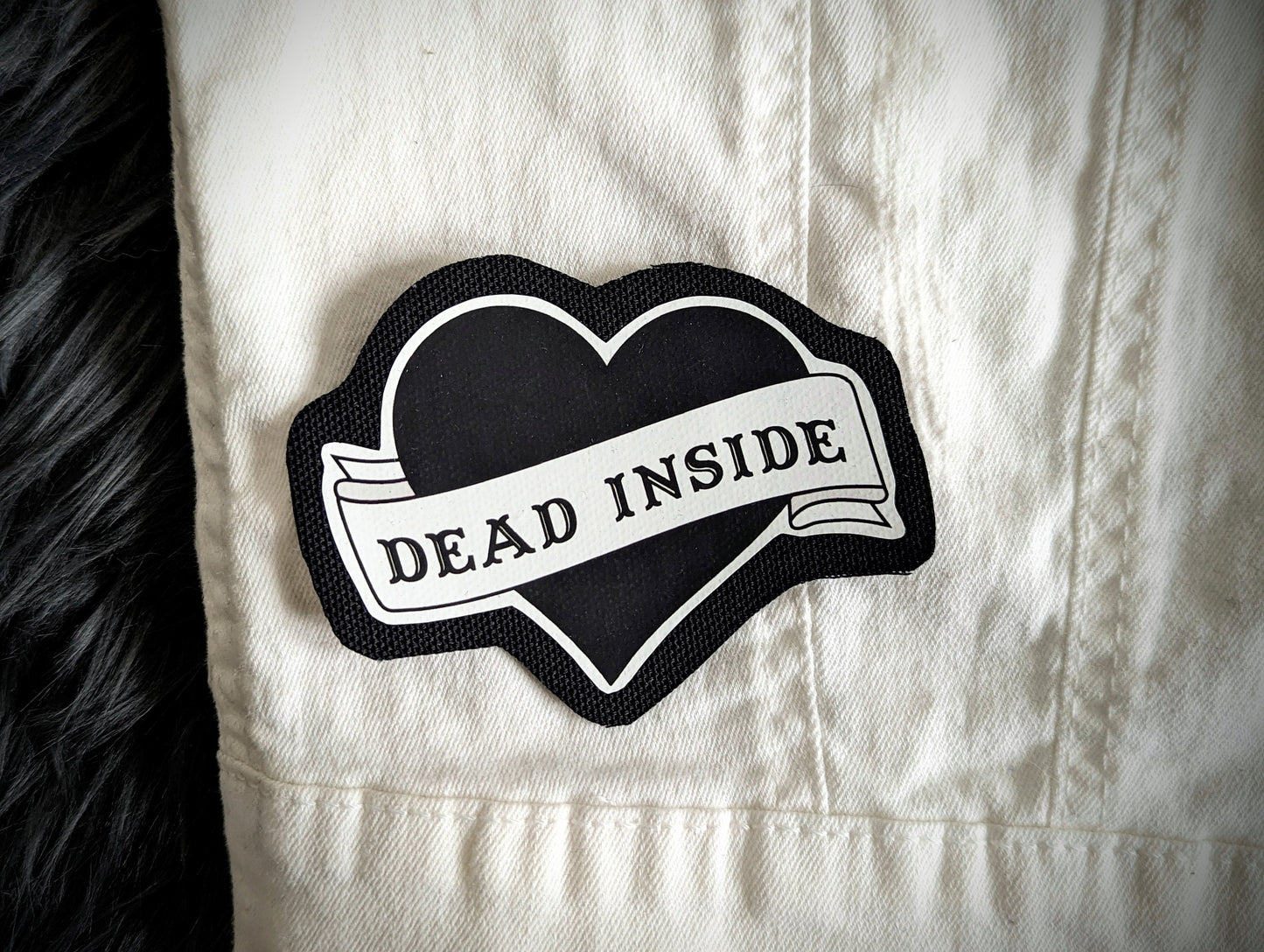 Sew-on Patch Dead Inside Banner Black Heart Goth Gothic Horror Halloween Oddities Dark Academia Handmade Artist