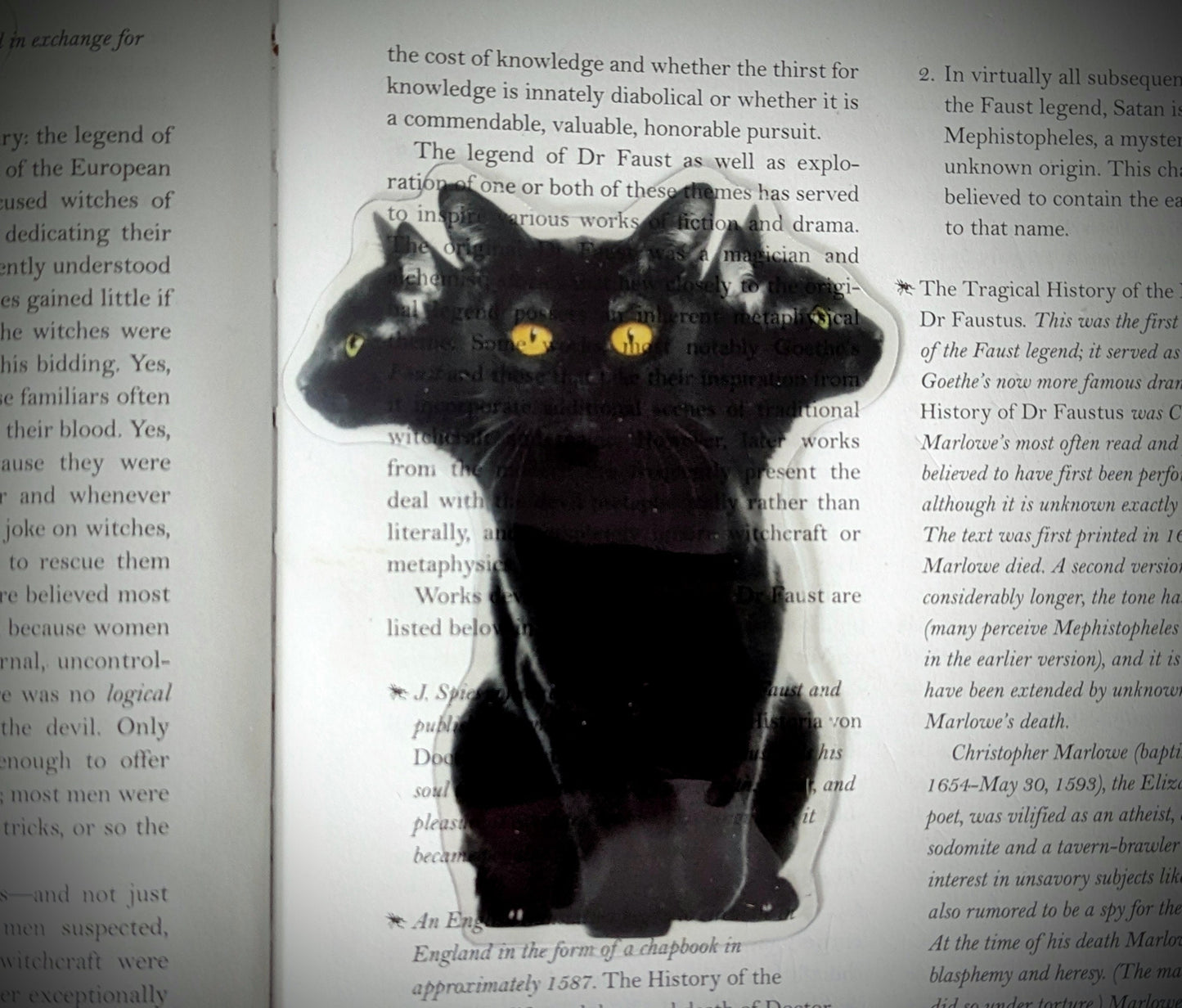 Clear Bookmark Cerberus Black Cat Three Headed Heads Feline Goth Gothic Halloween Horror Handmade Artist Book Lover Reader Gift