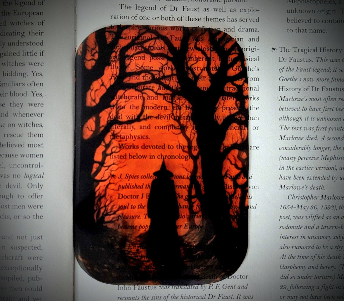 Clear Bookmark Witch Walking In Haunted Woods Forest Night Goth Gothic Halloween Horror Dark Academia Handmade Artist Book Reader Lover Gift