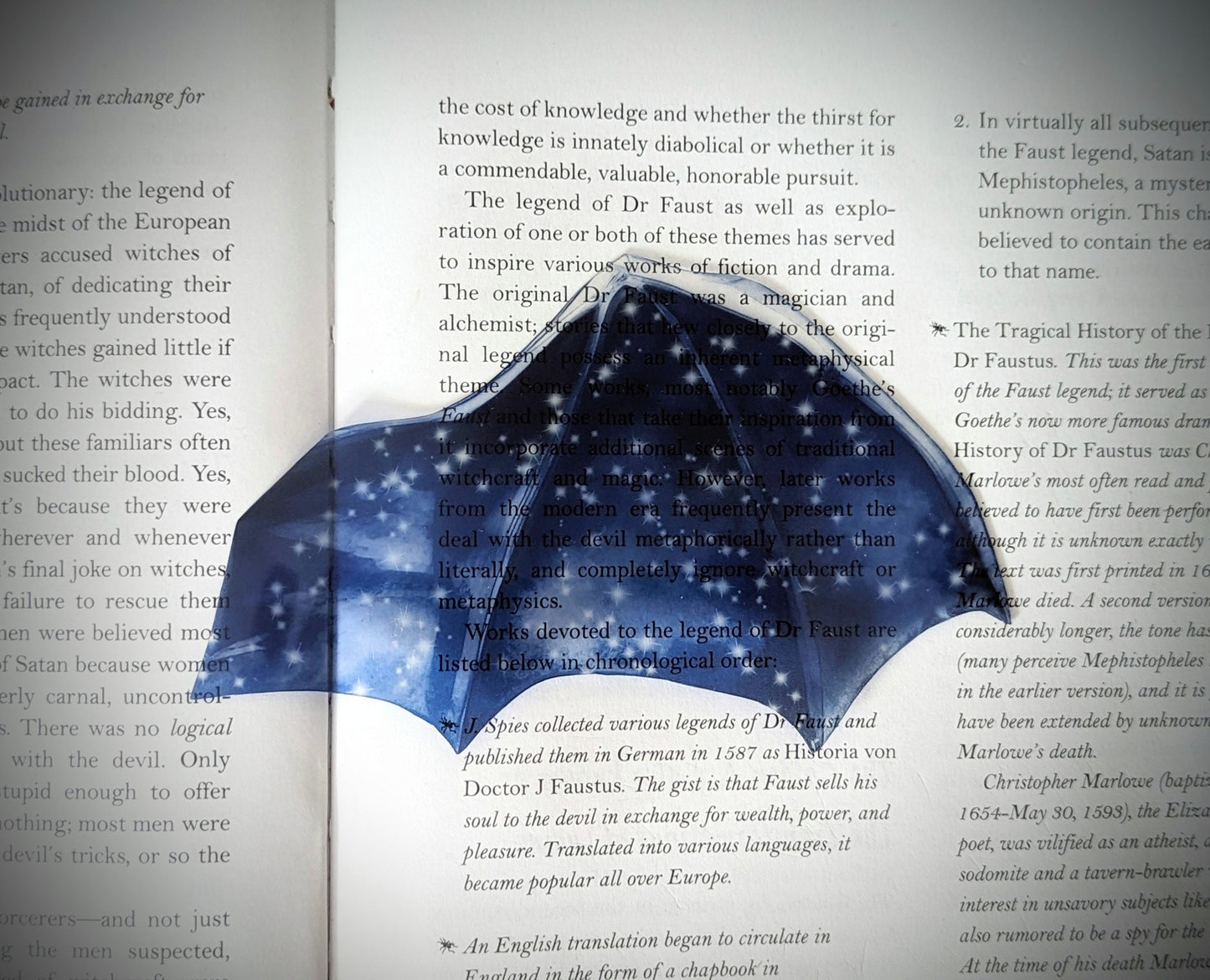 Clear Bookmark Blue Starry Sky Bat Dragon Wing Goth Gothic Fantasy Sci-Fi Book Lover Reader Gift Handmade Artist