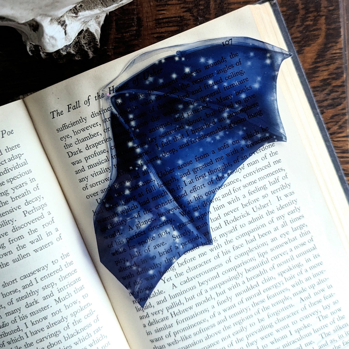 Clear Bookmark Blue Starry Sky Bat Dragon Wing Goth Gothic Fantasy Sci-Fi Book Lover Reader Gift Handmade Artist