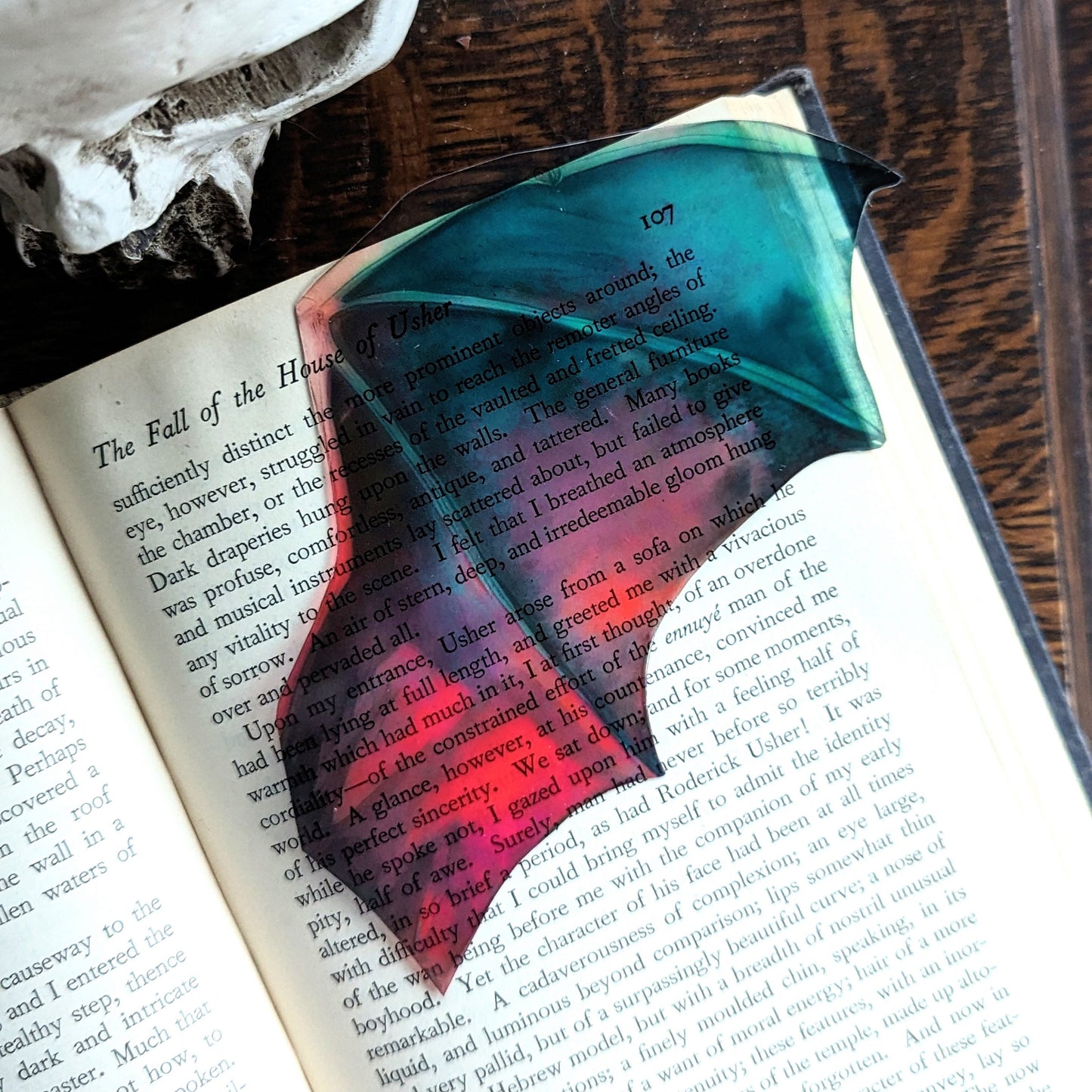 Clear Bookmark Colorful Bat Dragon Wing Goth Gothic Fantasy Sci-Fi Book Lover Reader Gift Handmade Artist