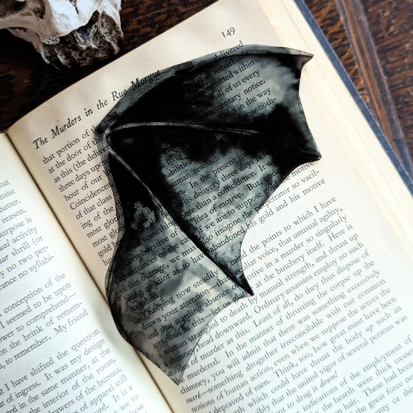 Clear Bookmark Black Gray Watercolor Bat Dragon Wing Goth Gothic Fantasy Sci-Fi Book Lover Reader Gift Handmade Artist