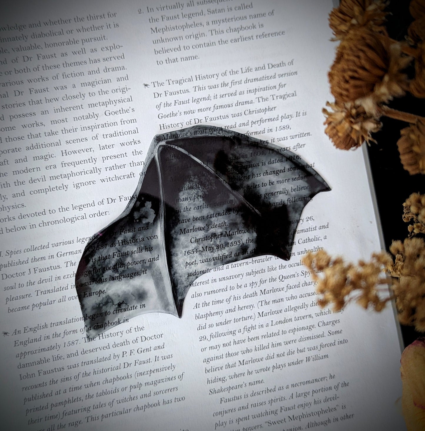 Clear Bookmark Black Gray Watercolor Bat Dragon Wing Goth Gothic Fantasy Sci-Fi Book Lover Reader Gift Handmade Artist