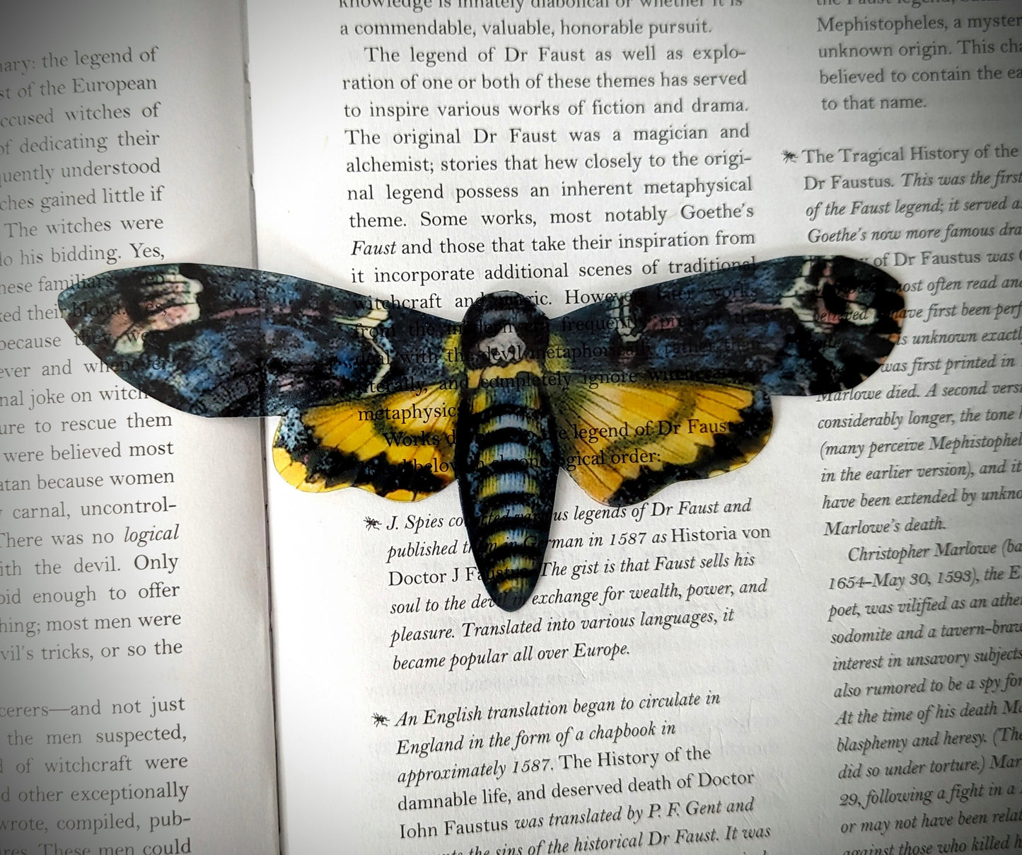 Clear Bookmark Death Head Hawk Moth Goth Gothic Halloween Horror Dark Academia Book Lover Reader Gift Handmade Artist