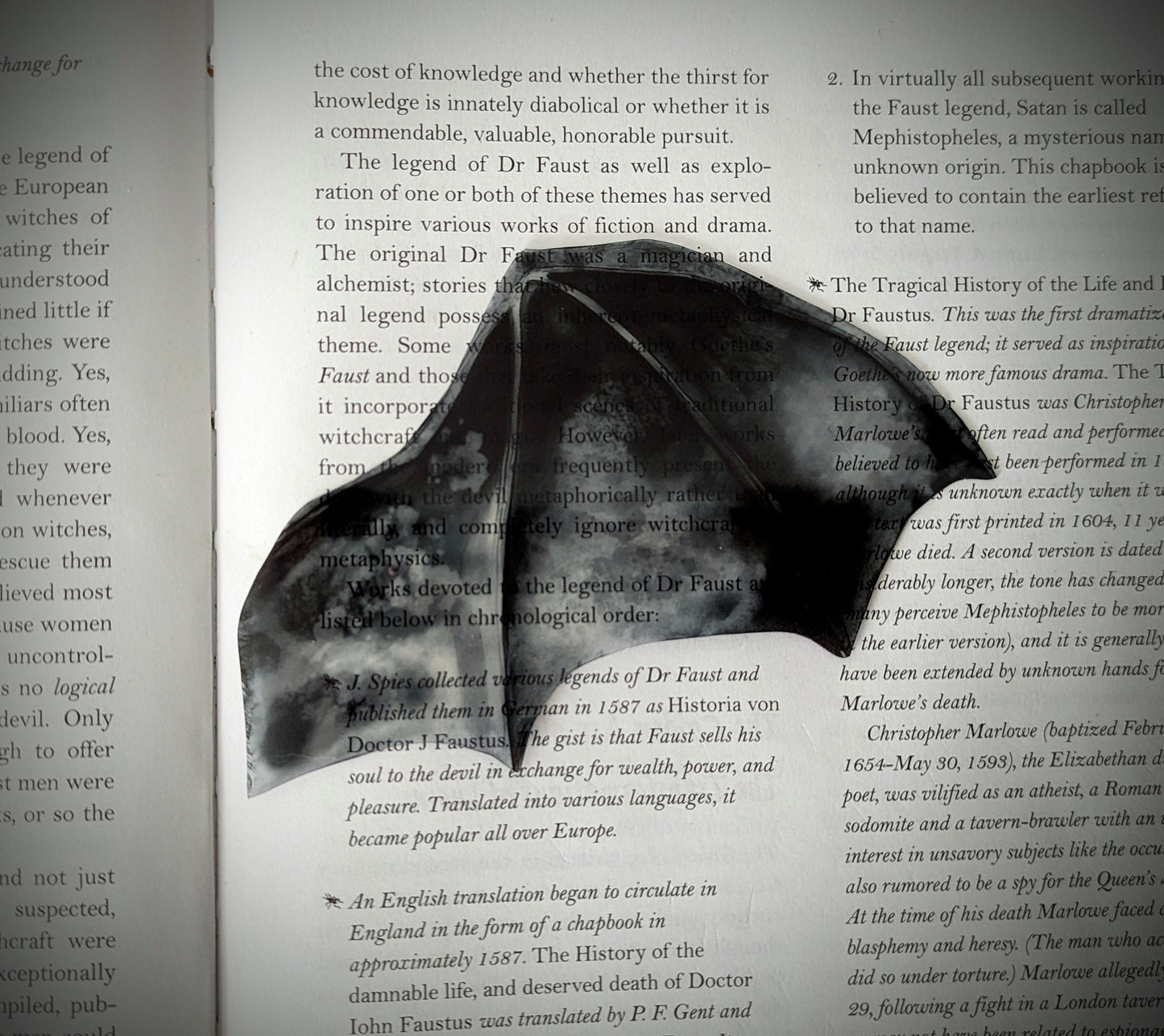 Clear Bookmark Black Gray Watercolor Bat Dragon Wing Goth Gothic Fantasy Sci-Fi Book Lover Reader Gift Handmade Artist