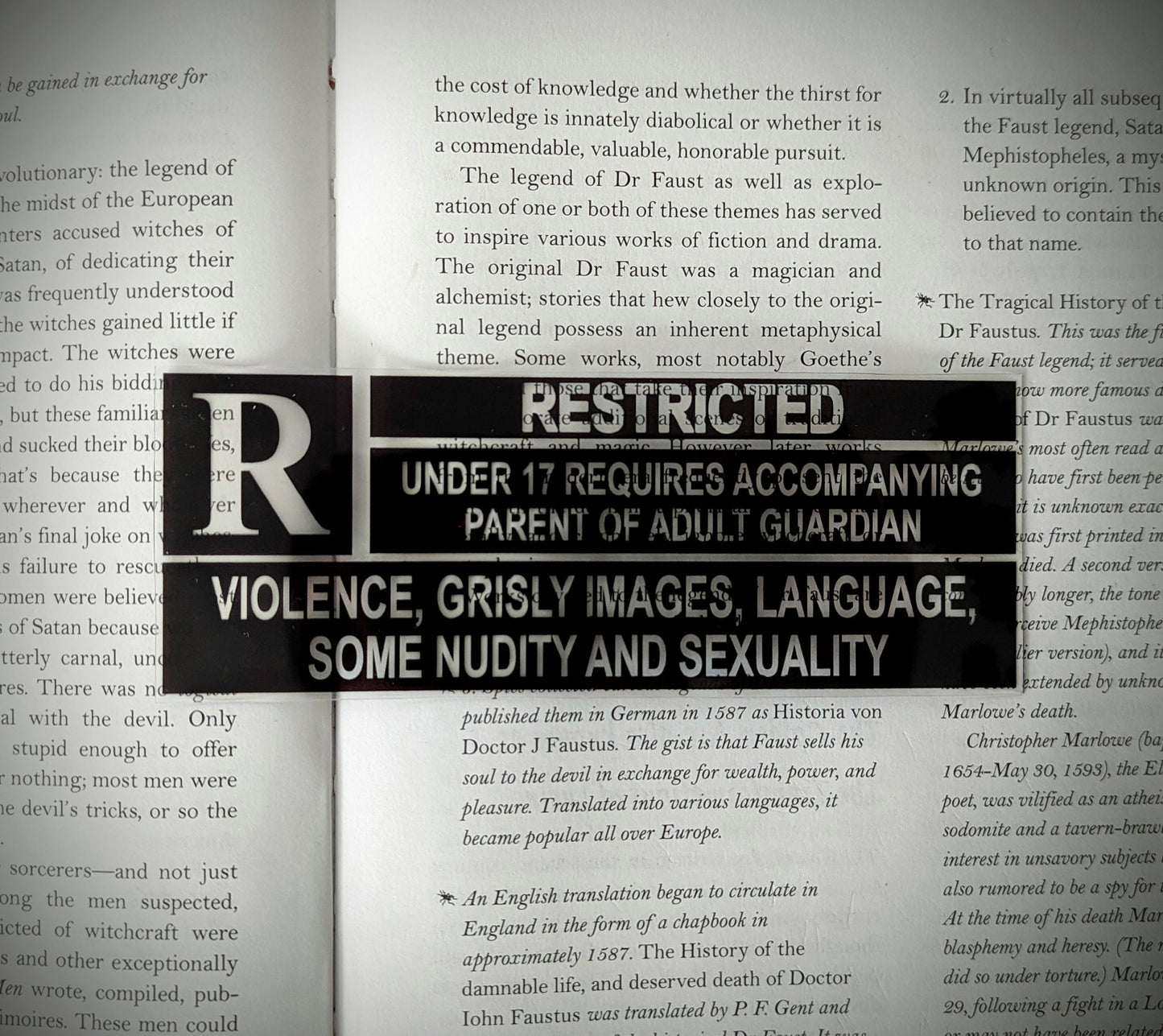 Clear Bookmark R Rating Rated R Goth Gothic Halloween Horror Creepy Oddities Book Lover Reader Gift Handmade Artist