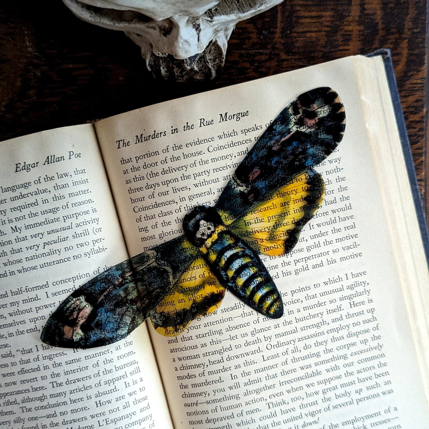 Clear Bookmark Death Head Hawk Moth Goth Gothic Halloween Horror Dark Academia Book Lover Reader Gift Handmade Artist