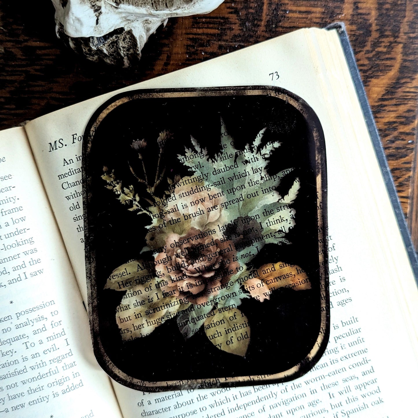 Clear Bookmark Vintage Foliage Flowers Floral Victorian Goth Dark Academia Handmade Artist Book Reader Lover Gift