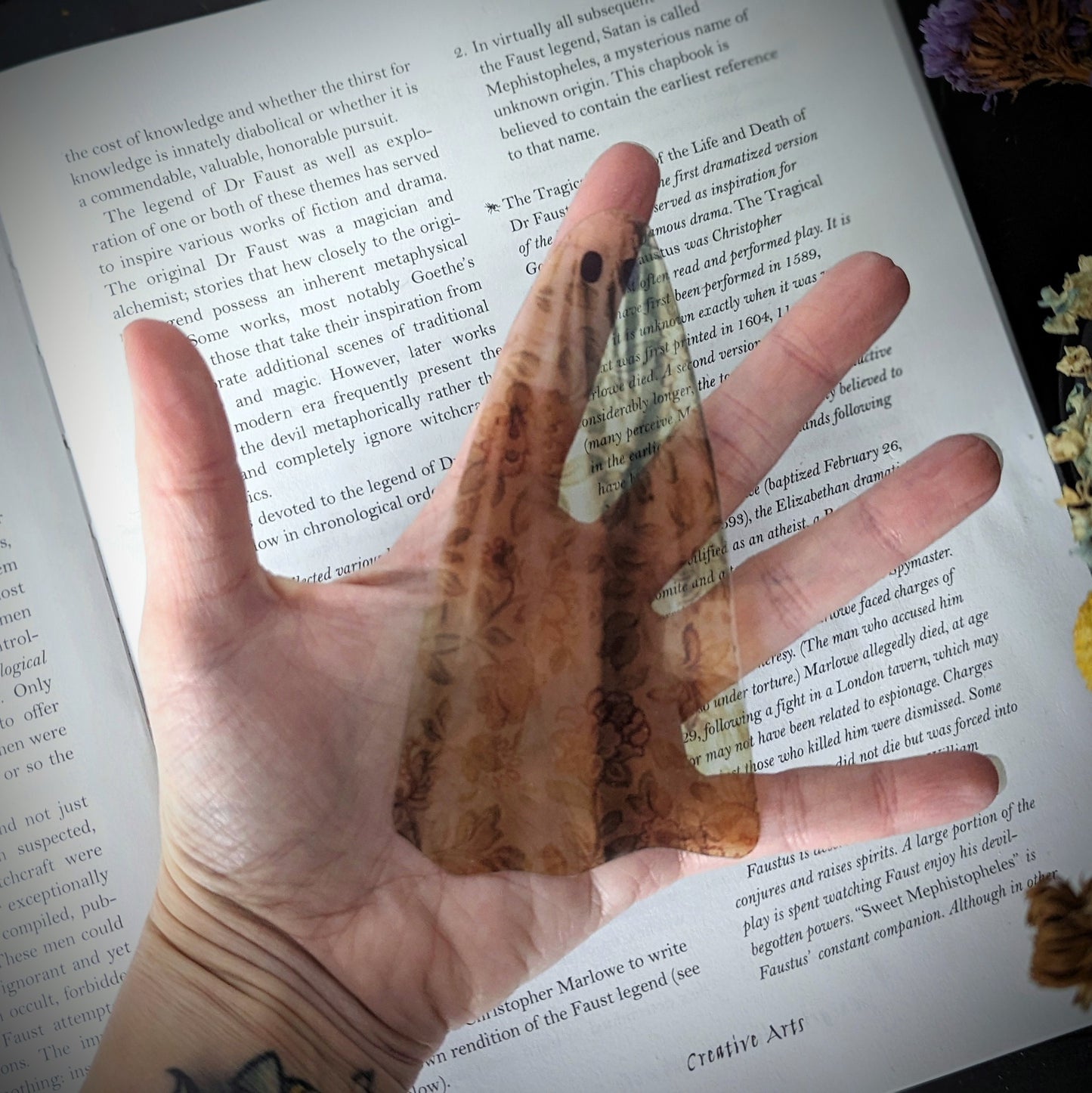 Clear Bookmark Realistic Floral Flower Sheet Ghost Ghoul Haunted Goth Gothic Halloween Horror Creepy Handmade Artist Book Lover Reader Gift