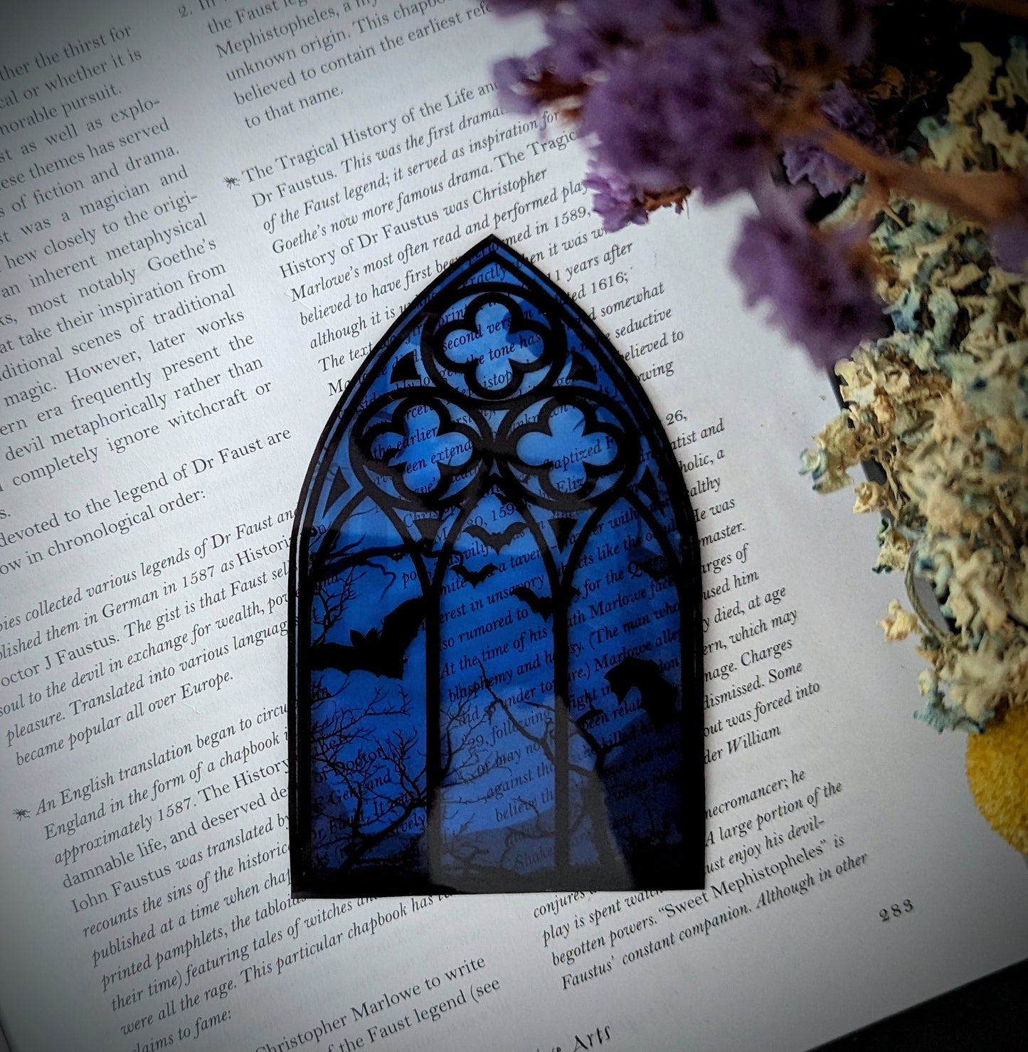 Clear Bookmark Blue Cathedral Church Window Night Scene Bats Flying Forest Eerie Goth Gothic Horror Dark Academia Book Reader Lover Gift