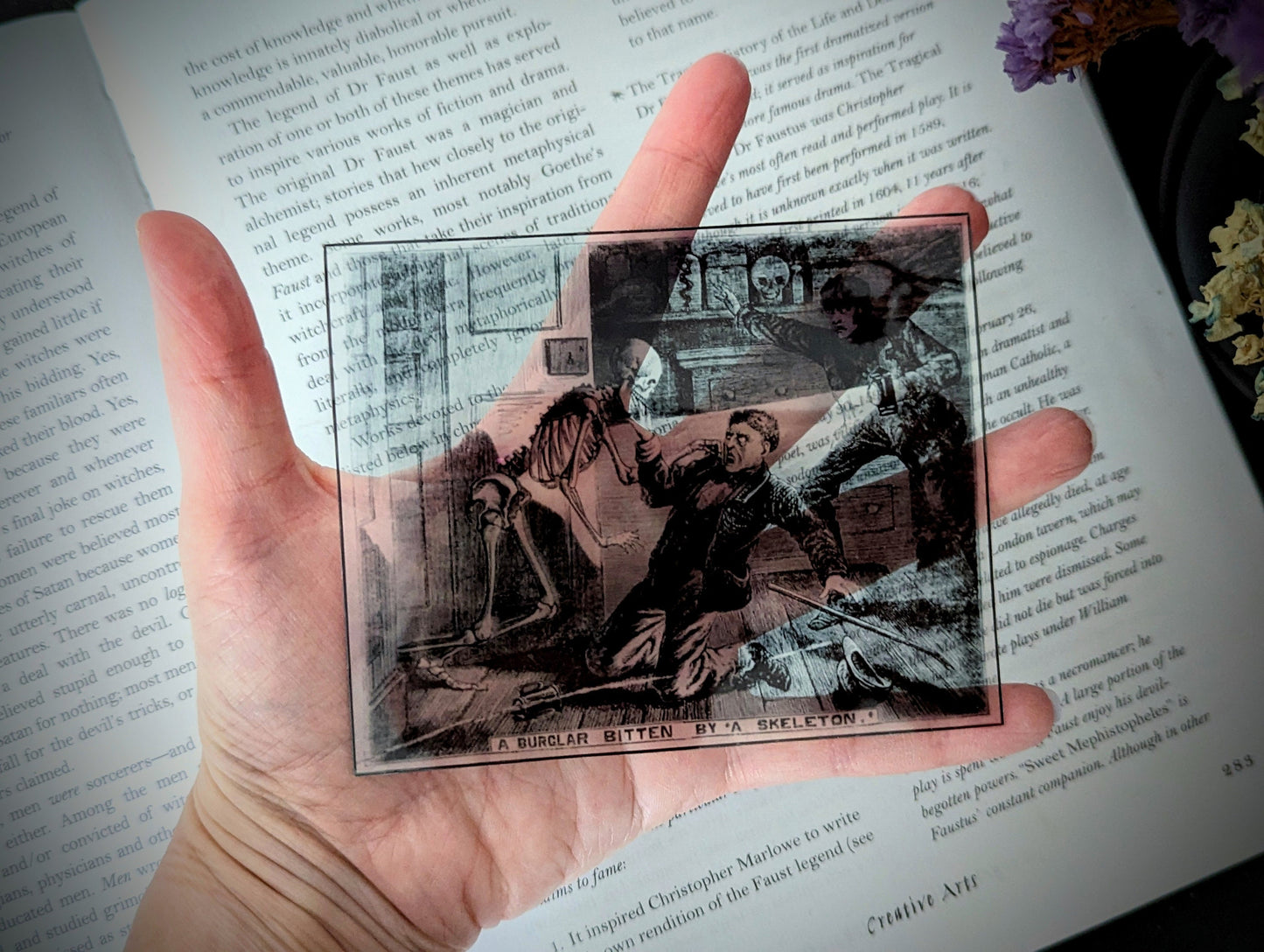 Clear Bookmark London Illustrated Police News Burglar Bitten By Skeleton Goth Halloween Horror Humor Book Lover Reader Gift Handmade Artist