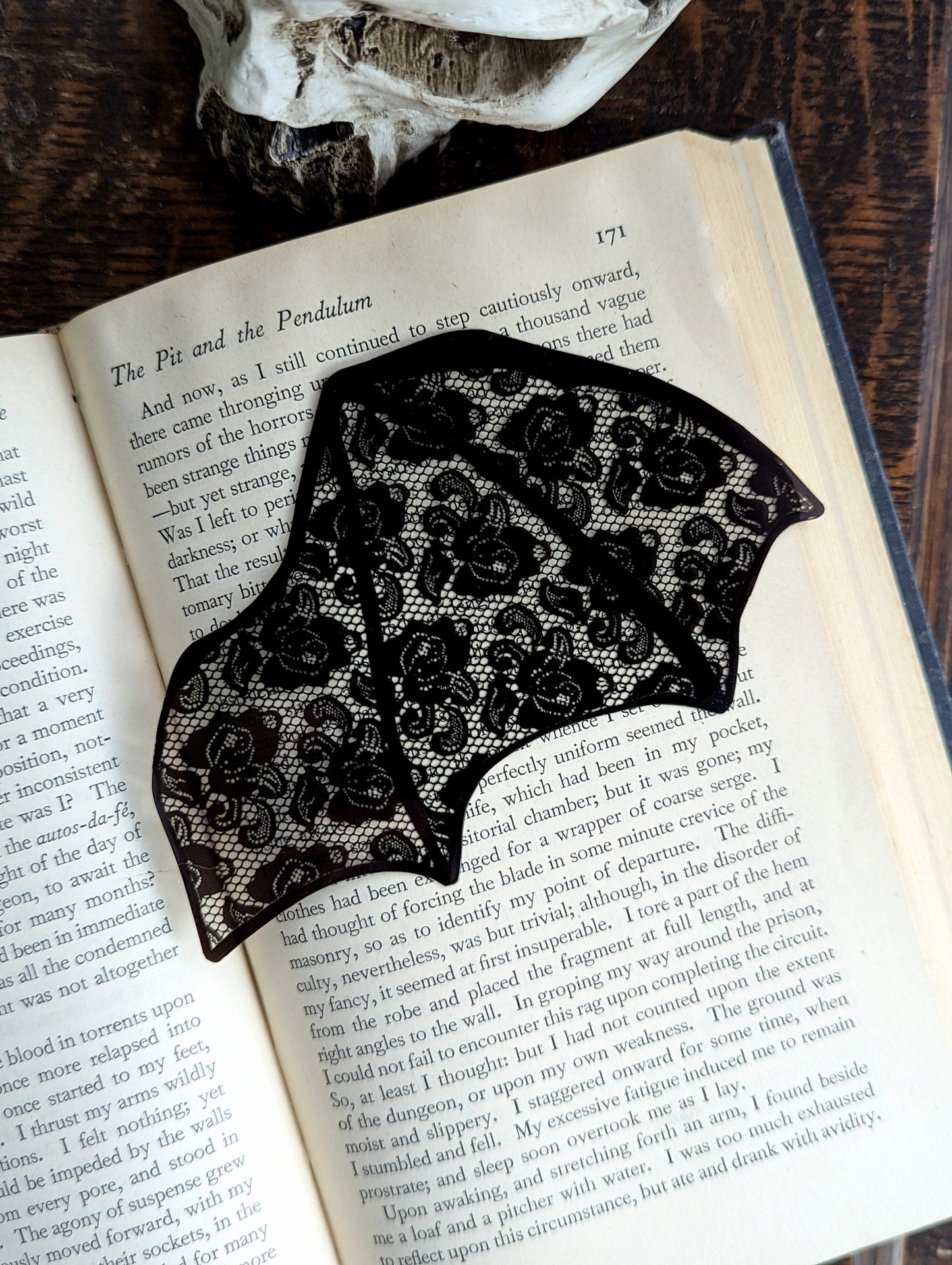 Clear Bookmark Black Lace Bat Dragon Wing Goth Gothic Dark Academia Book Lover Reader Gift Handmade Artist