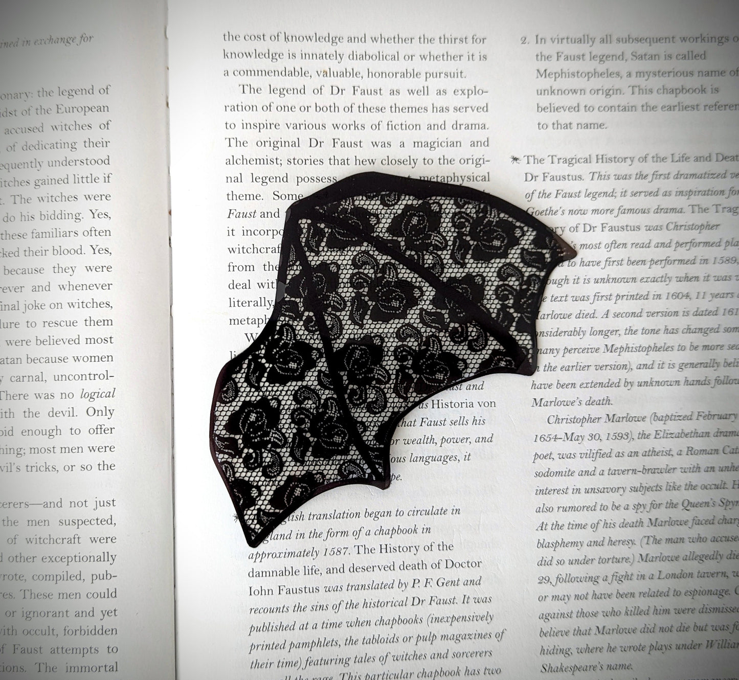 Clear Bookmark Black Lace Bat Dragon Wing Goth Gothic Dark Academia Book Lover Reader Gift Handmade Artist