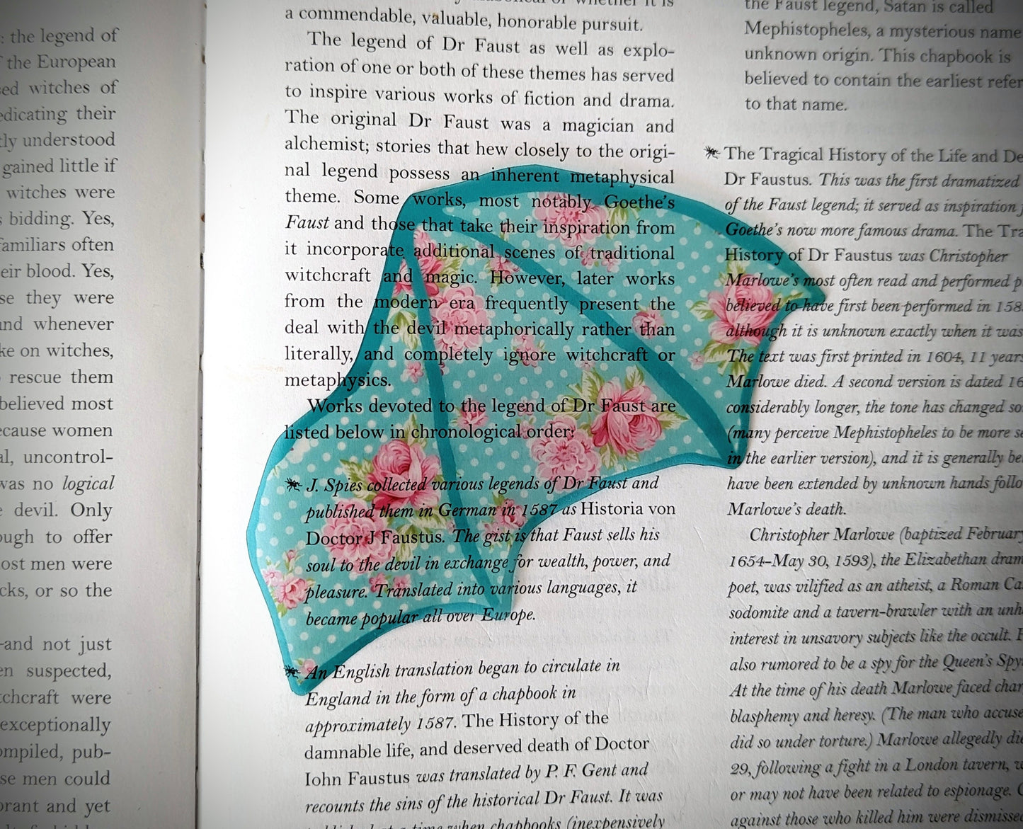 Clear Bookmark Vintage Retro Aqua Blue Polka Dot Floral Bat Dragon Wing Goth Gothic Dark Academia Book Lover Reader Gift Handmade Artist