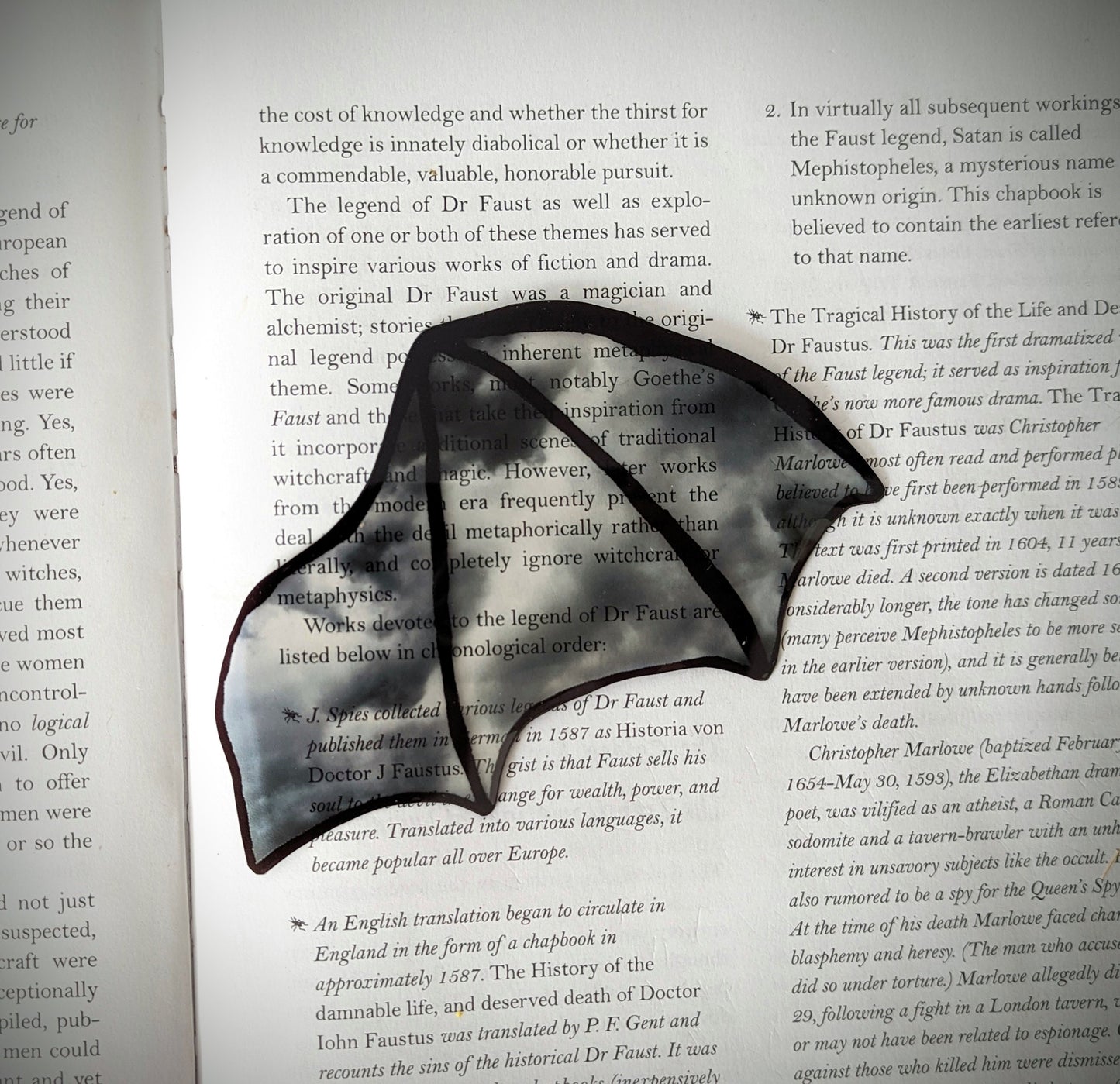 Clear Bookmark Stormy Clouds Bat Dragon Wing Goth Gothic Dark Academia Book Lover Reader Gift Handmade Artist