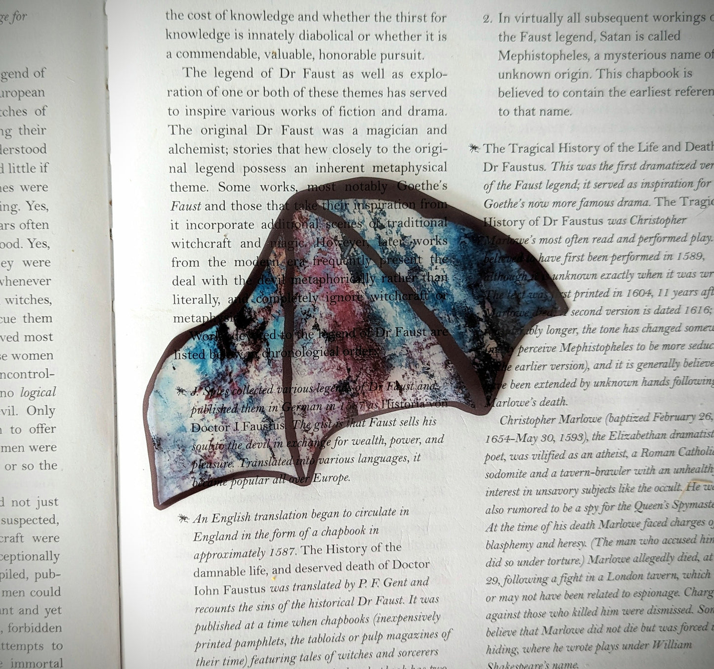 Clear Bookmark Grunge Abstract Purple Blue Maroon Bat Dragon Wing Goth Gothic Dark Academia Book Lover Reader Gift Handmade Artist