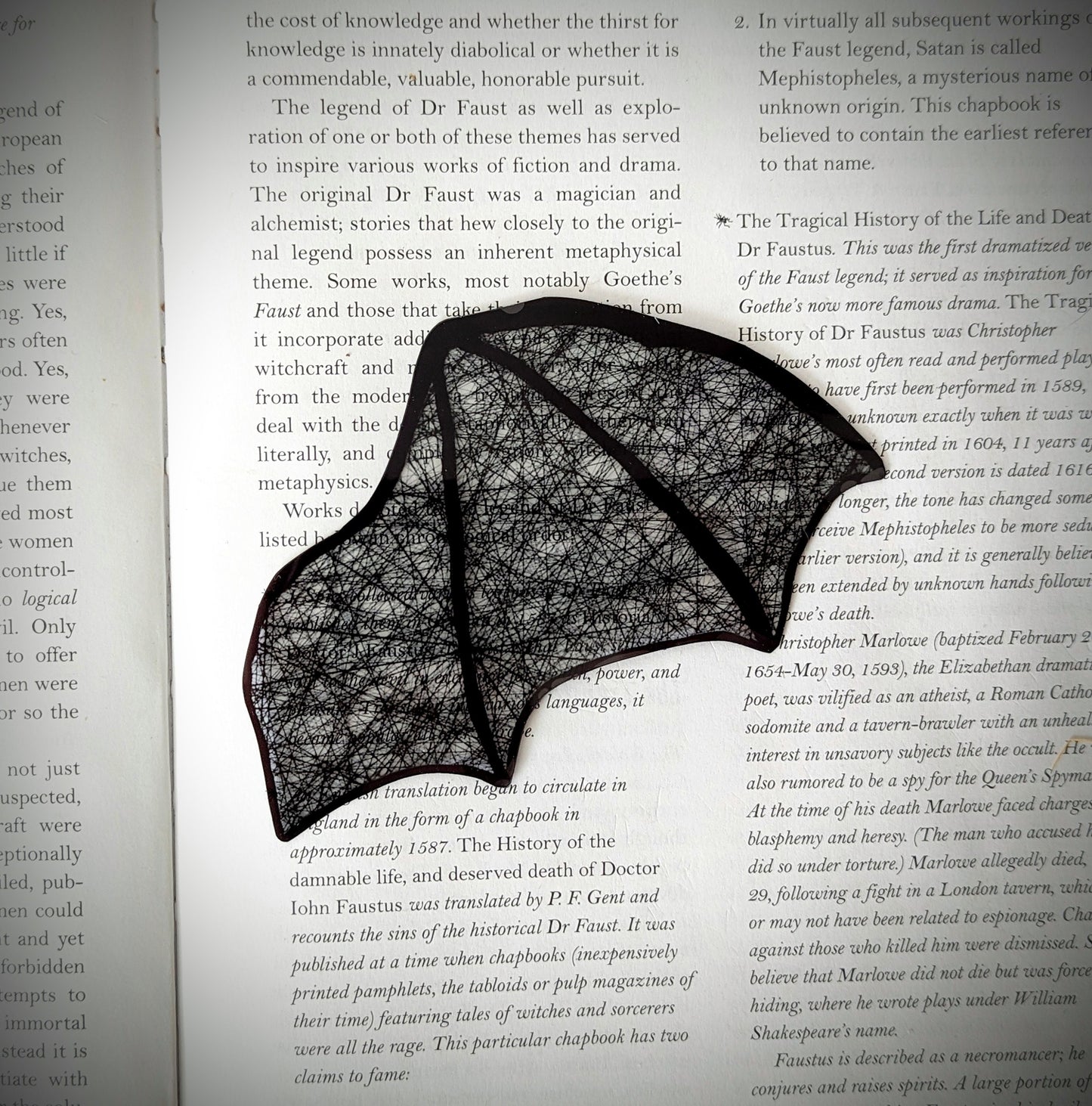 Clear Bookmark Grunge Abstract Black Lines Bat Dragon Wing Goth Gothic Dark Academia Book Lover Reader Gift Handmade Artist