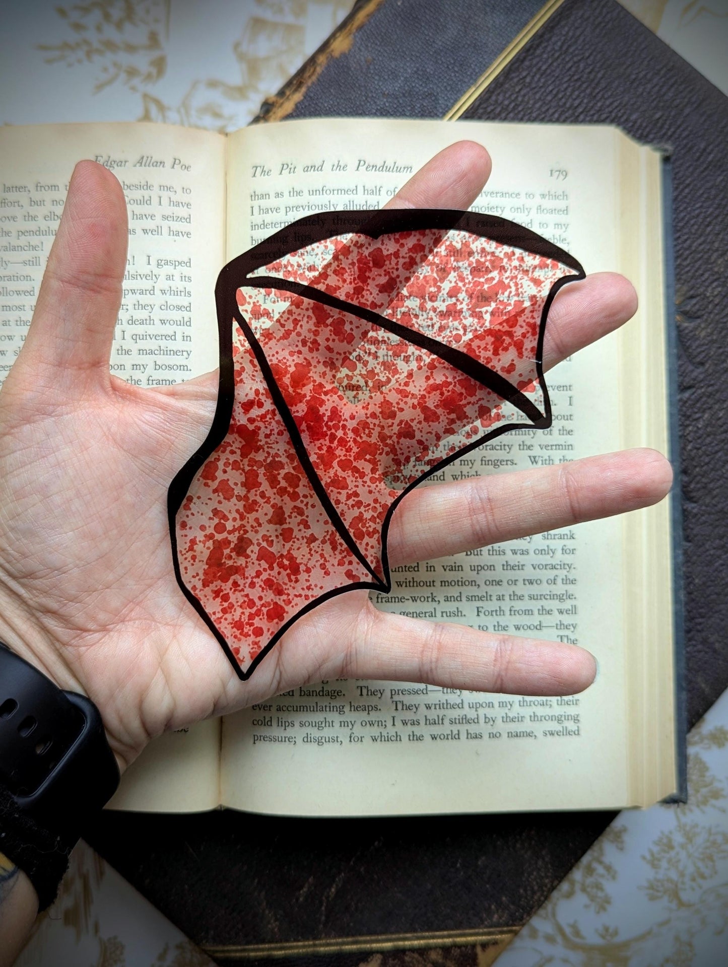 Clear Bookmark Blood Splatter Bat Dragon Wing Goth Gothic Dark Academia Book Lover Reader Gift Handmade Artist
