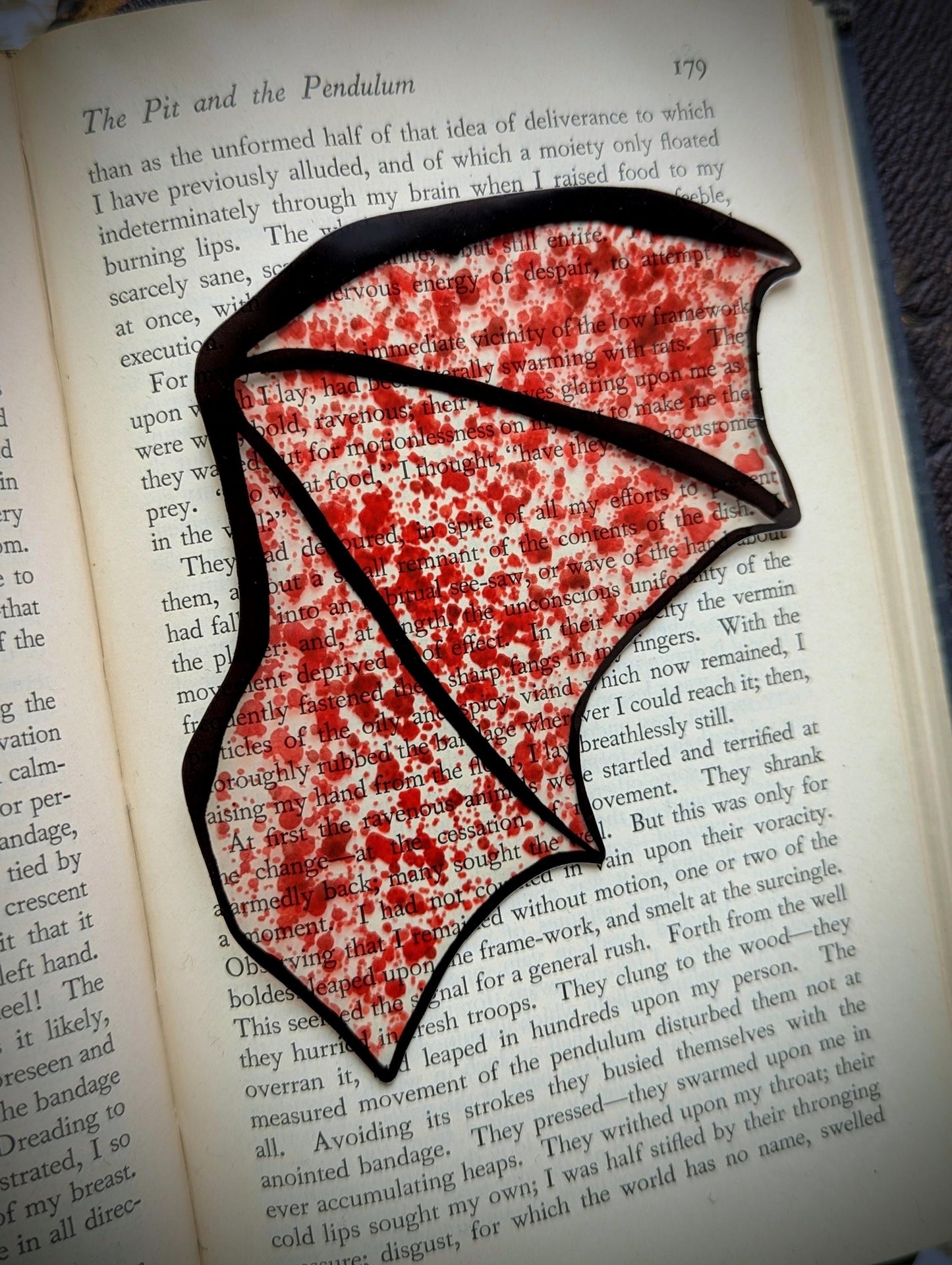 Clear Bookmark Blood Splatter Bat Dragon Wing Goth Gothic Dark Academia Book Lover Reader Gift Handmade Artist