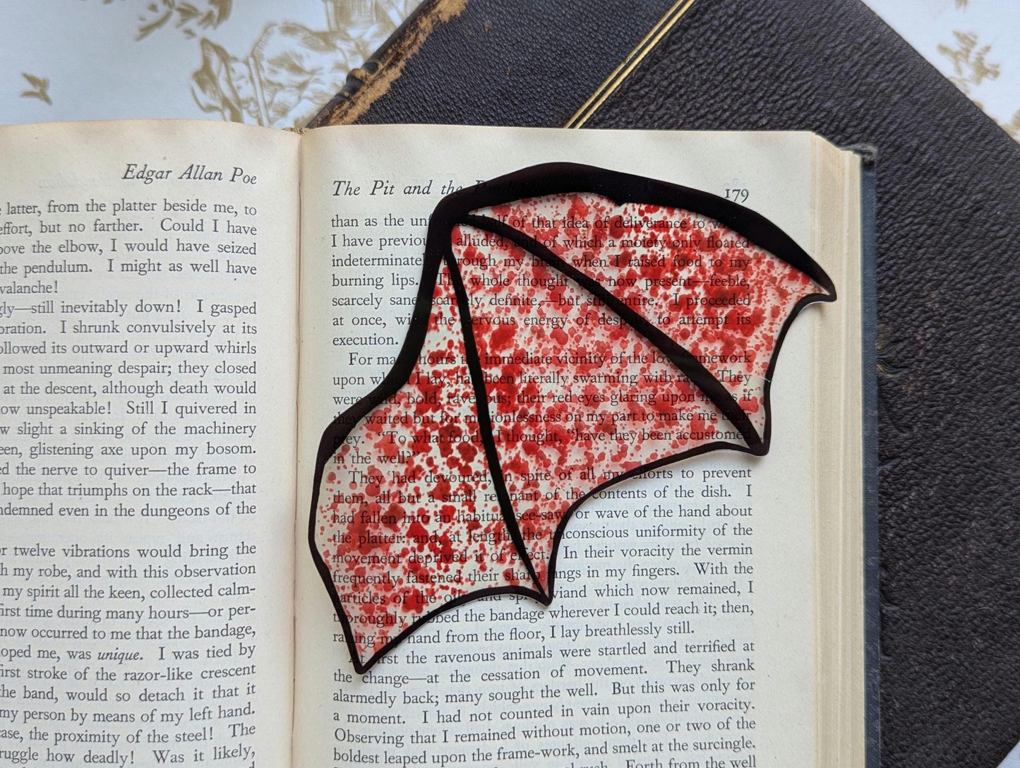 Clear Bookmark Blood Splatter Bat Dragon Wing Goth Gothic Dark Academia Book Lover Reader Gift Handmade Artist