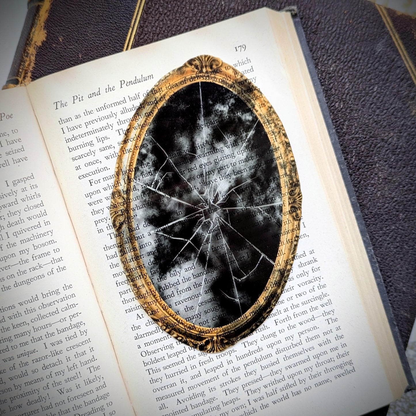Clear Bookmark Broken Shattered Glass Mirror Grunge Clouds Victorian Gothic Horror Dark Academia Handmade Artist Book Club Reader Lover Gift