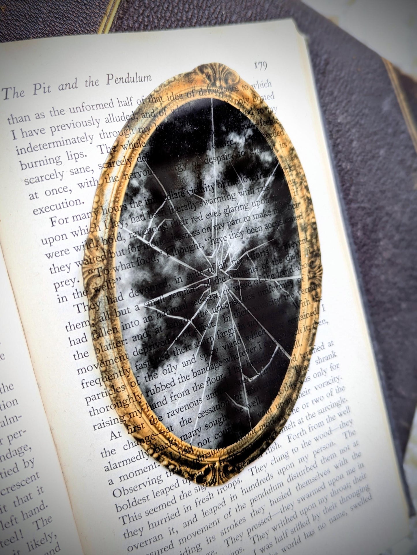Clear Bookmark Broken Shattered Glass Mirror Grunge Clouds Victorian Gothic Horror Dark Academia Handmade Artist Book Club Reader Lover Gift