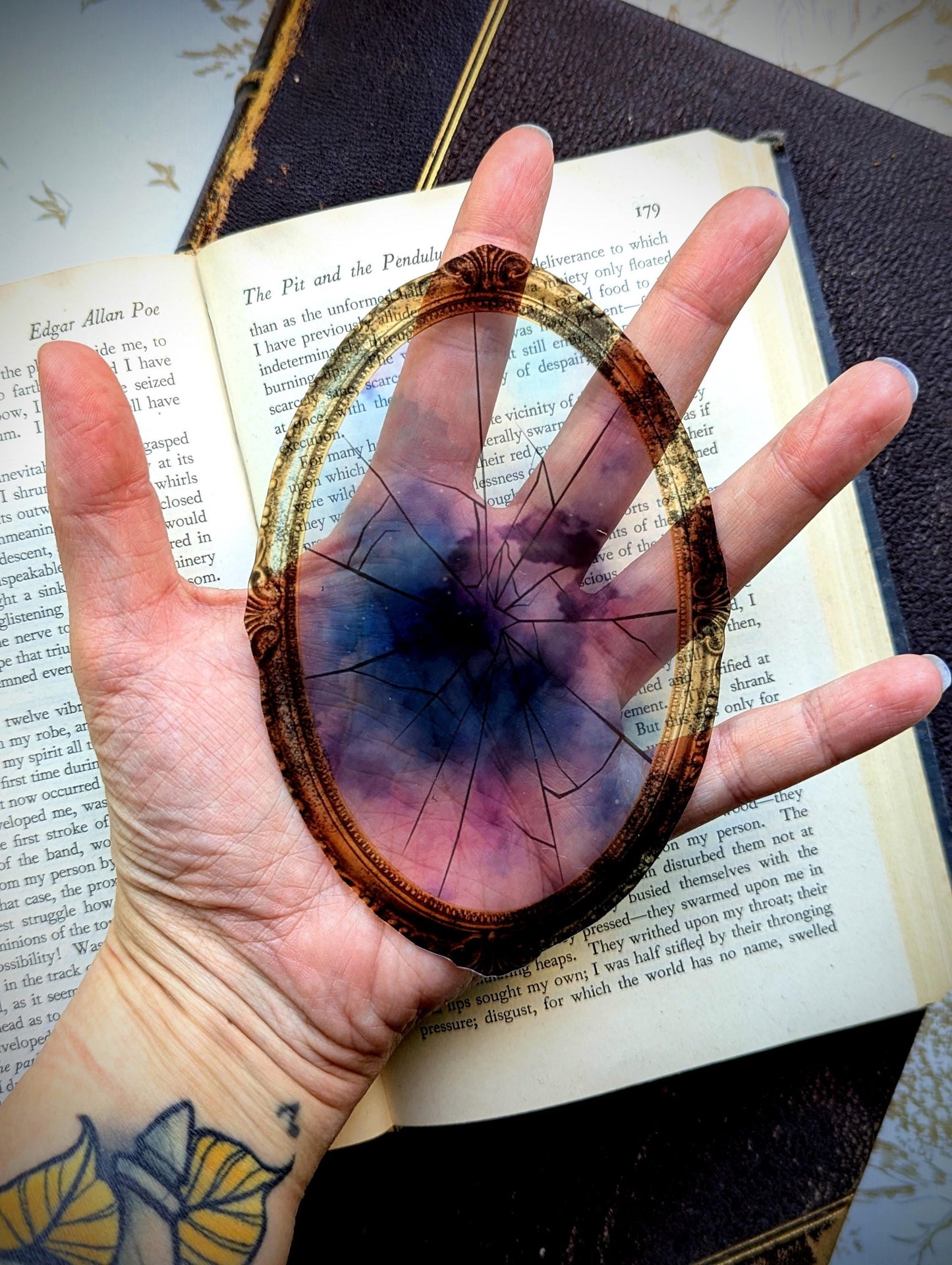 Clear Bookmark Broken Shattered Glass Mirror Cosmos Galaxy Victorian Gothic Horror Dark Academia Handmade Artist Book Club Reader Lover Gift