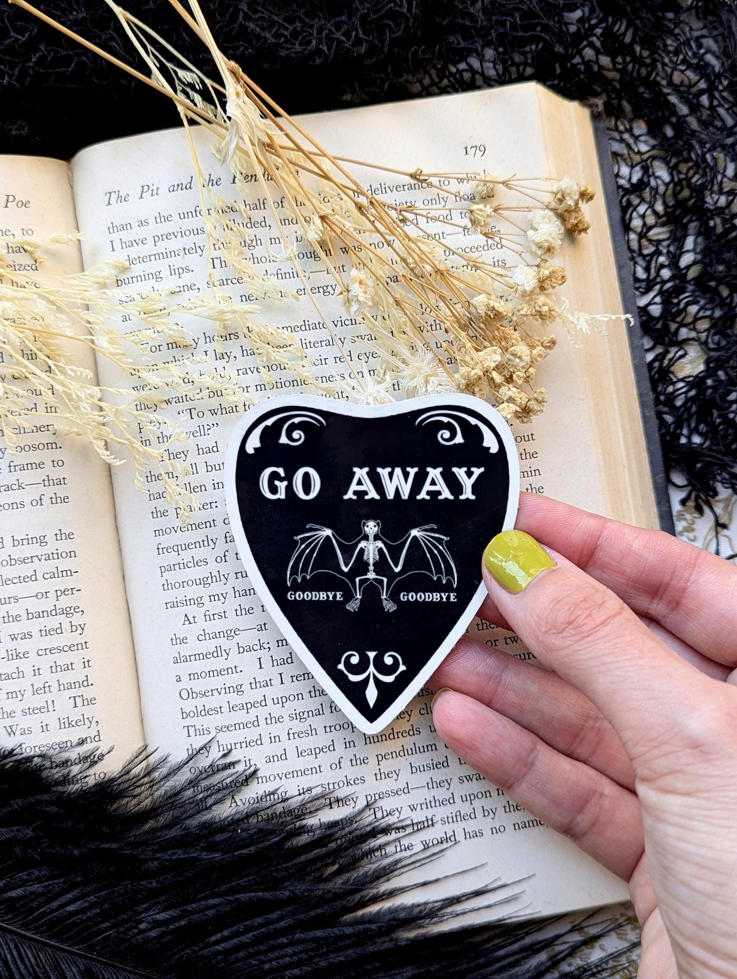 Vinyl Waterproof Sticker Go Away Planchette Gothic Creepy Witch Witchcraft Horror Halloween Weird Dark Odd Handmade Artist Gift
