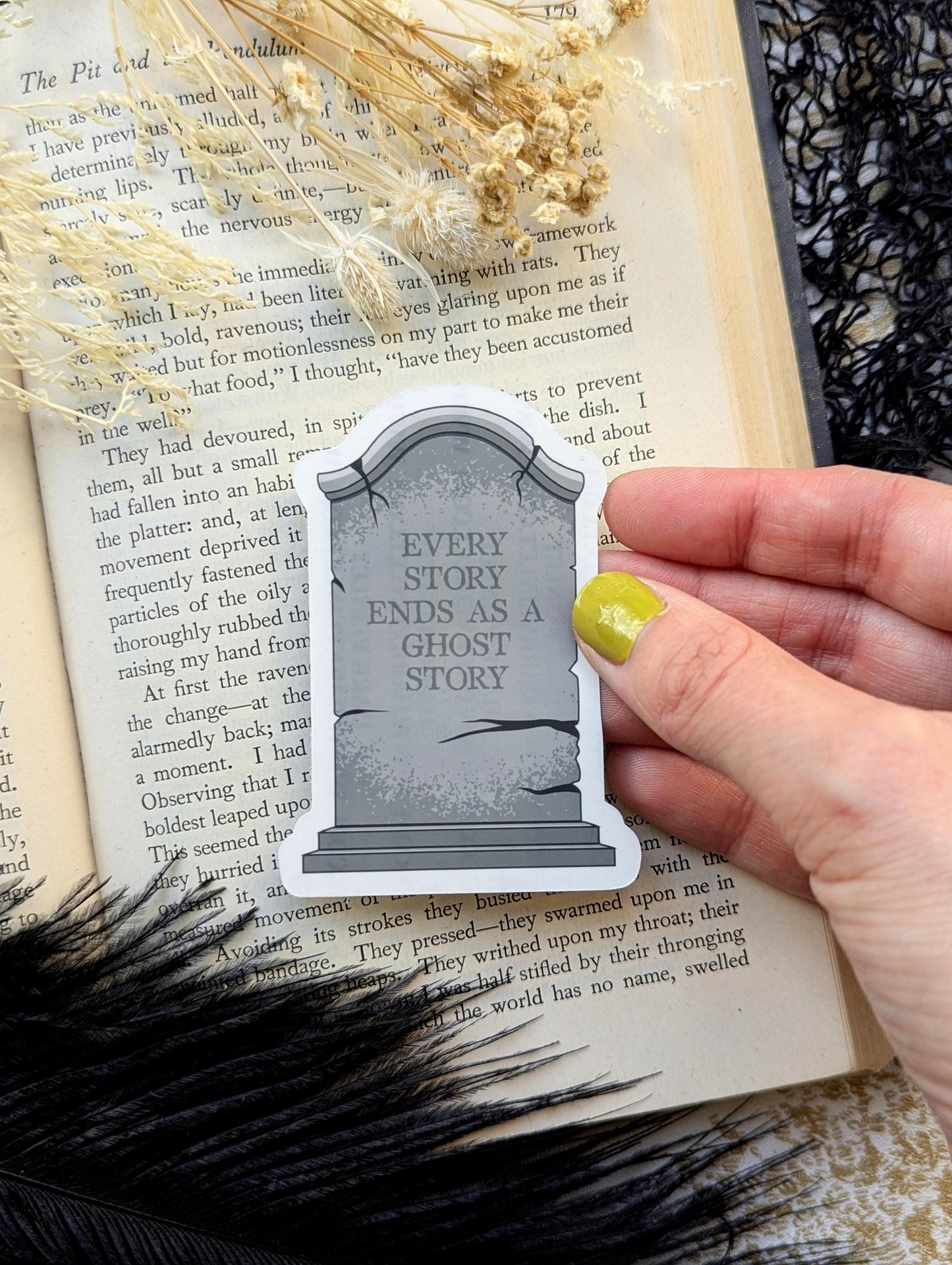 Vinyl Waterproof Sticker Hydroflask Water Bottle Laptop Every Story Ends In A Ghost Story Tombstone Gravestone Grave Marker Goth Gothic