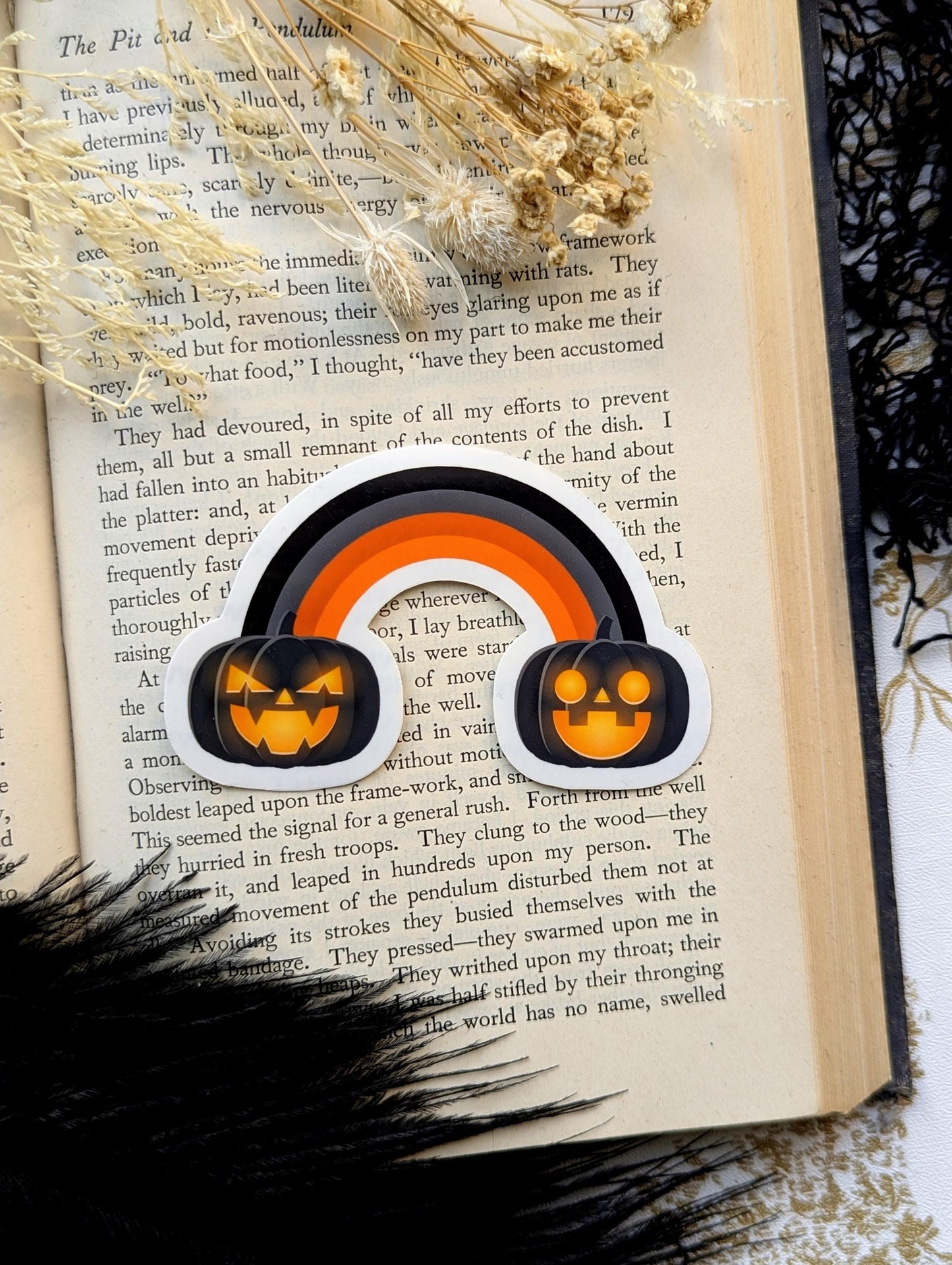 Vinyl Waterproof Sticker Halloween Rainbow Jack O Lanterns Pumpkins Orange Black Gothic Creepy Witch Witchcraft Horror Weird Dark Odd