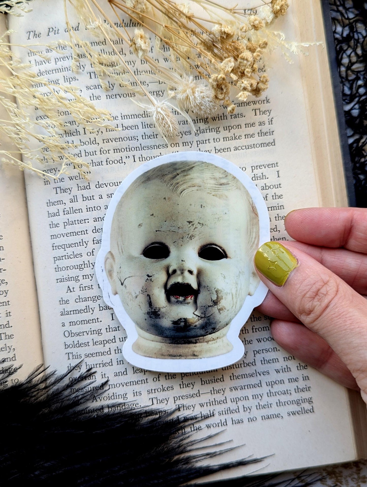 Vinyl Waterproof Sticker Hydroflask Water Bottle Laptop Creepy Doll Head Goth Gothic Horror Halloween Witch Witchcraft