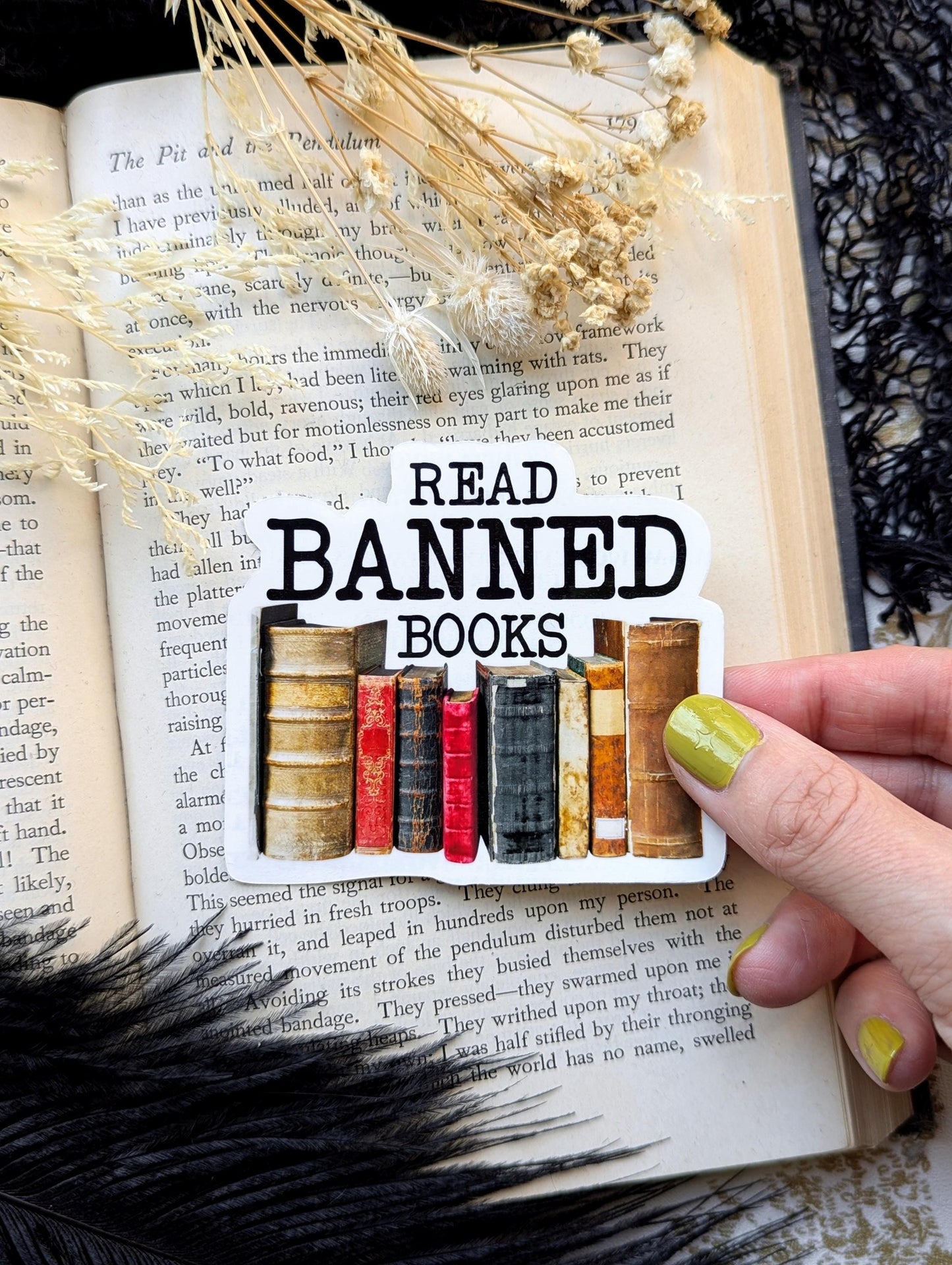 Vinyl Waterproof Sticker Read Banned Books Bookworm Book Lover Reader Handmade Artist Gift