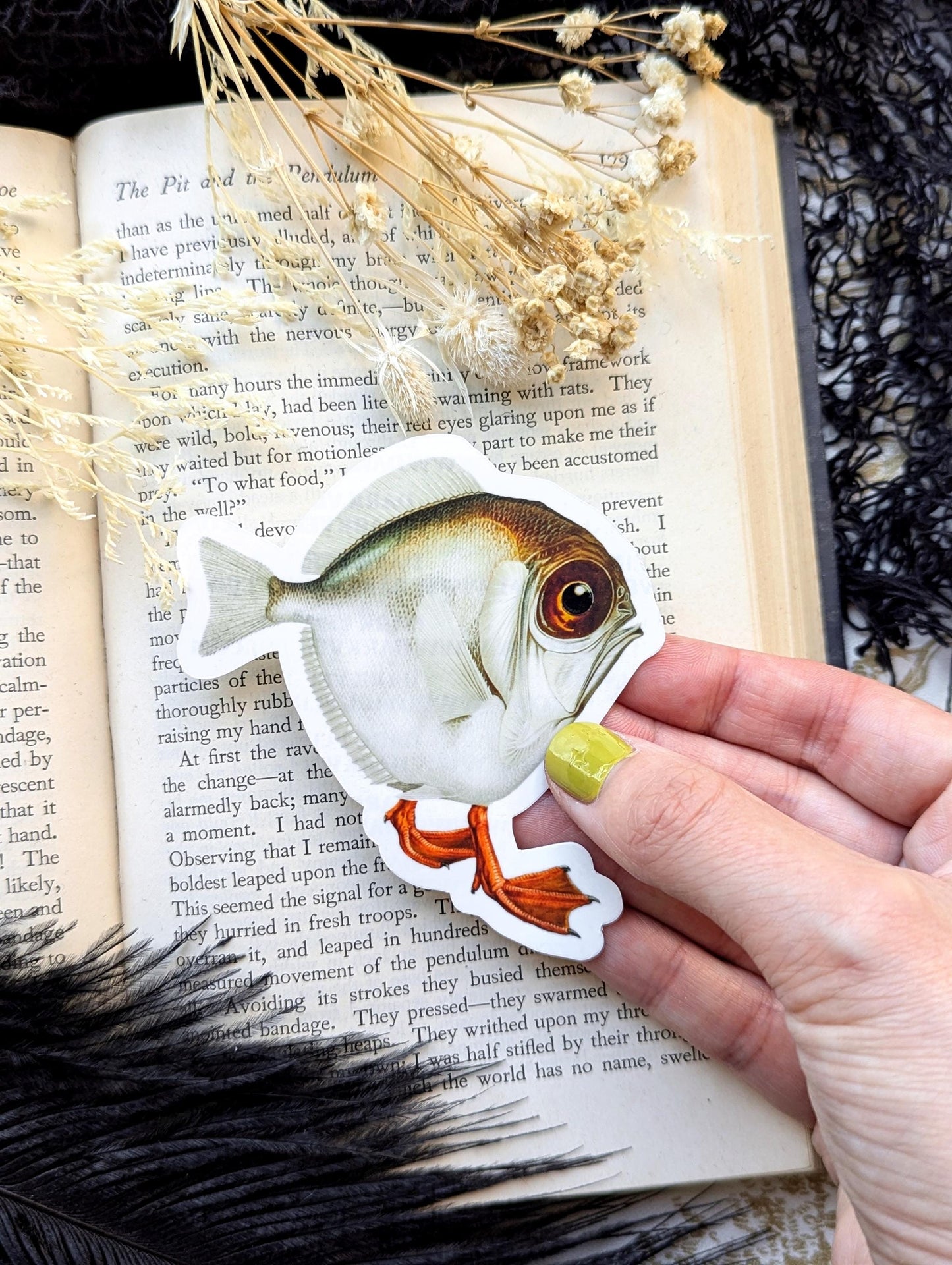 Vinyl Waterproof Sticker Surreal Fish Duck Feet Funny Humor Handmade Artist Gift