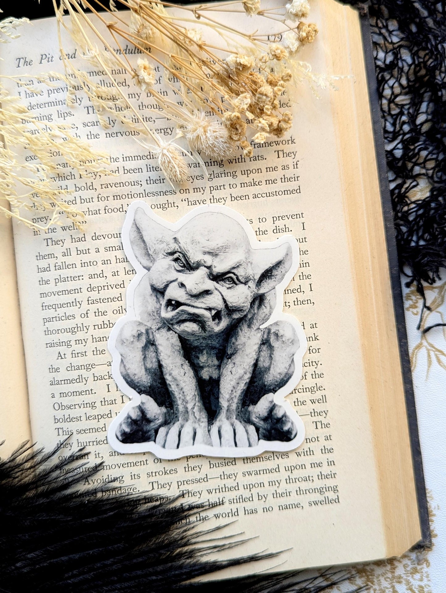 Vinyl Waterproof Sticker Gargoyle Creature Monster Goblin Goth Gothic Halloween Horror Creepy Oddities Book Lover Reader Gift Handmade