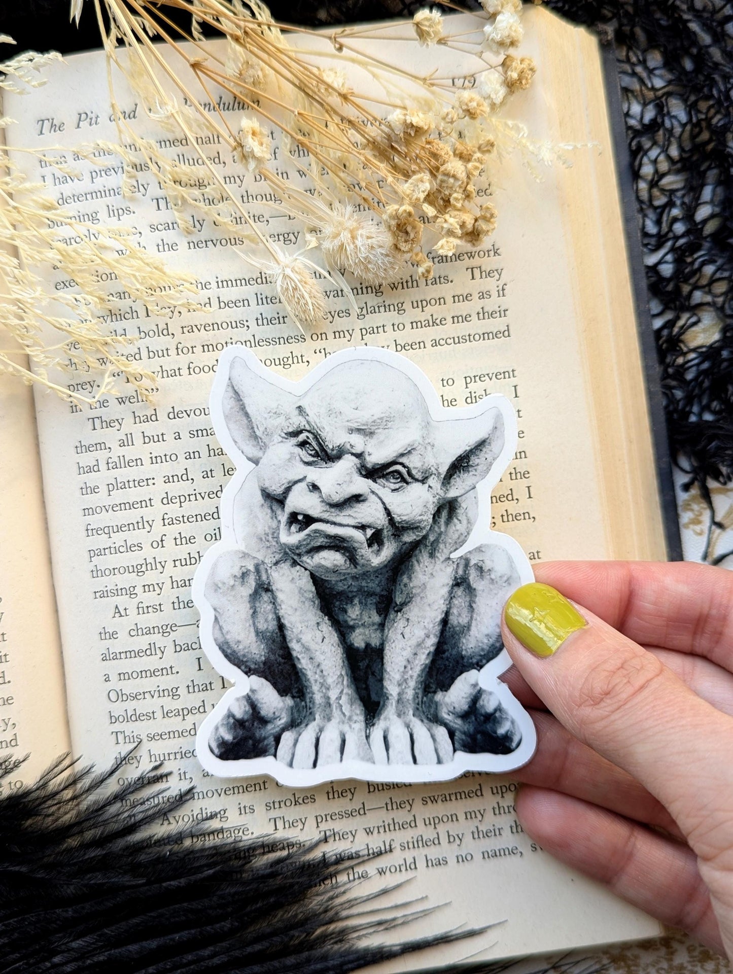 Vinyl Waterproof Sticker Gargoyle Creature Monster Goblin Goth Gothic Halloween Horror Creepy Oddities Book Lover Reader Gift Handmade