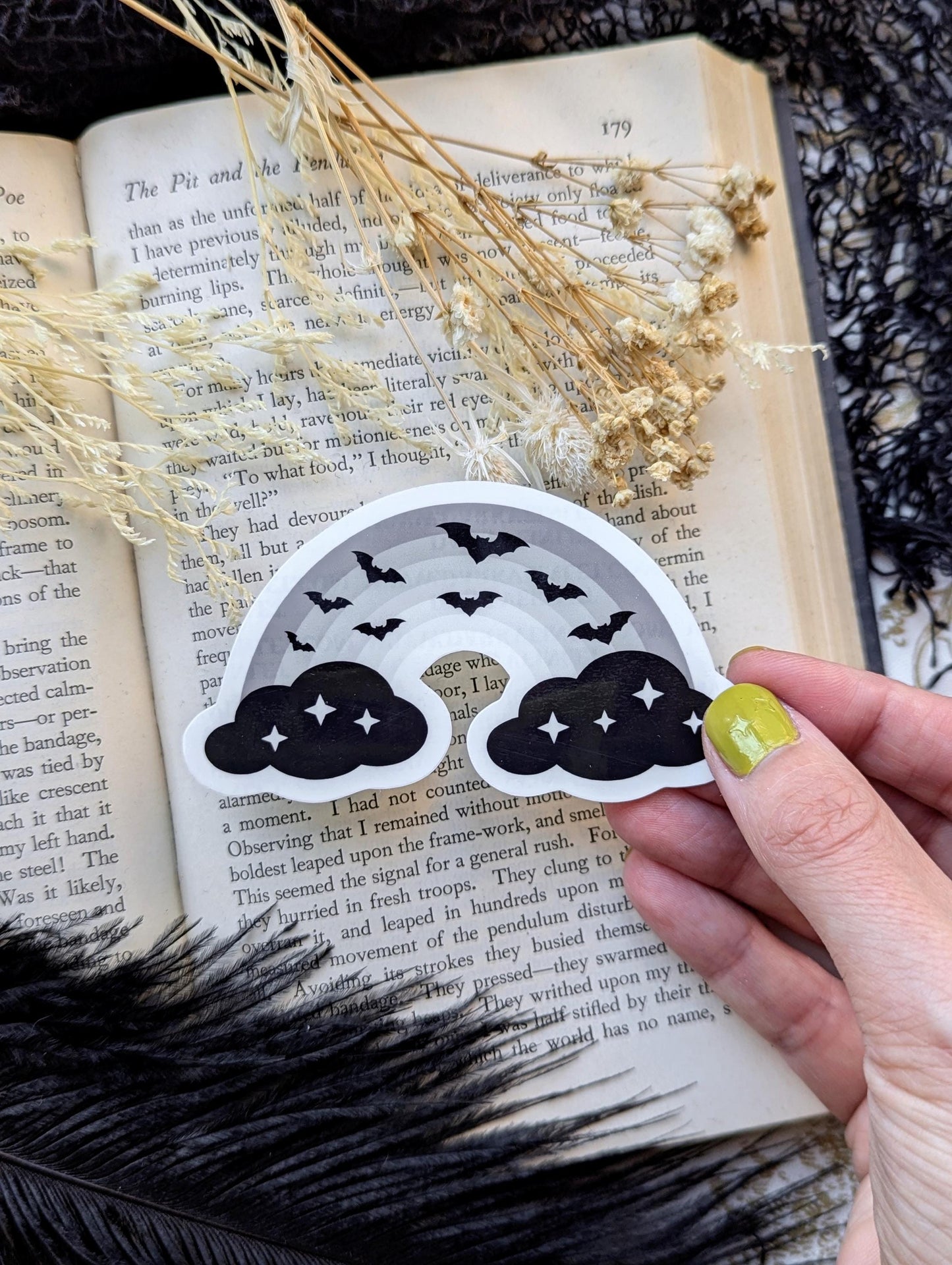 Vinyl Waterproof Sticker Goth Rainbow Pastel Goth Flying Bats Gothic Creepy Witch Witchcraft Horror Halloween Weird Alternative Handmade Art