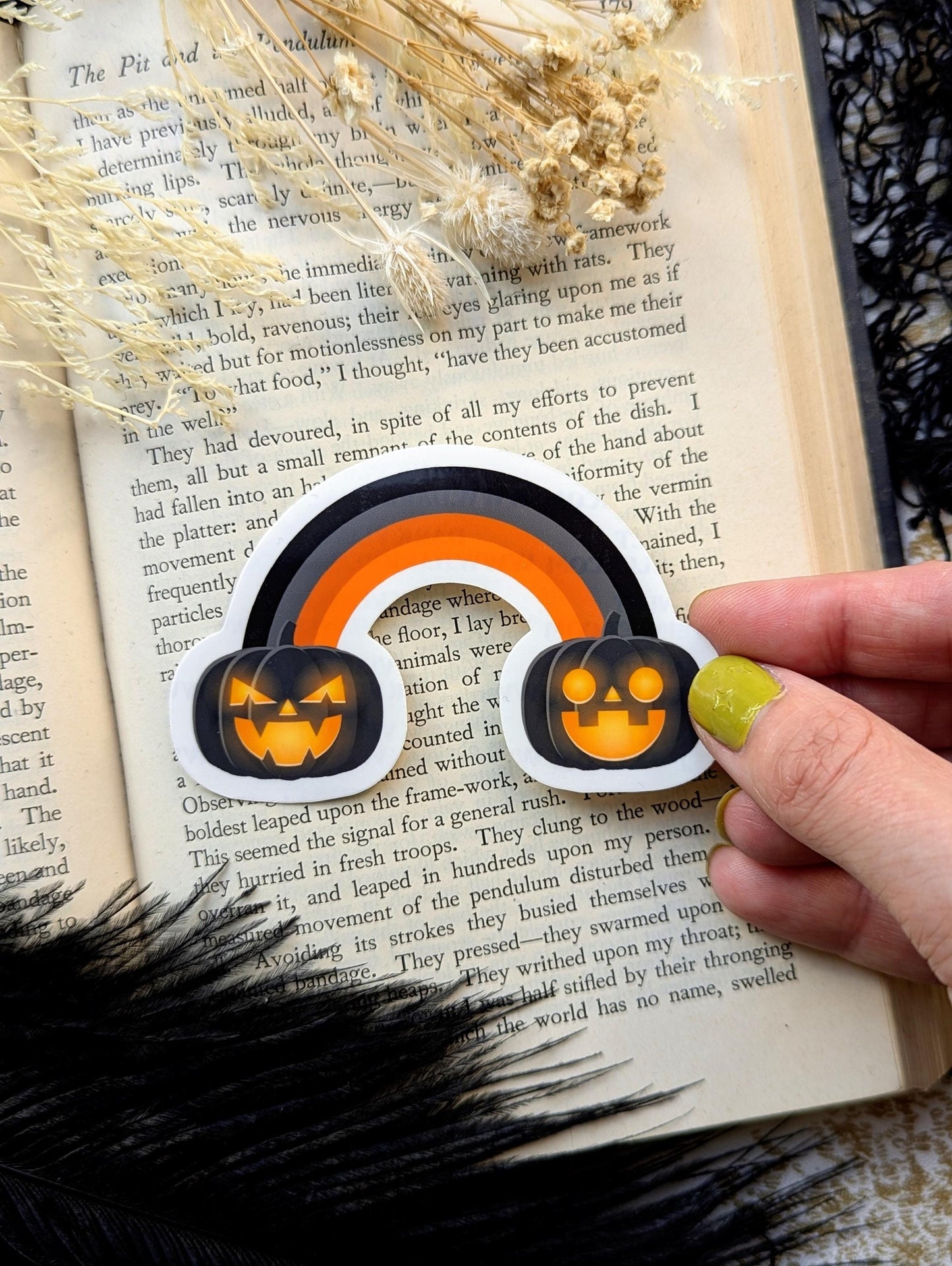 Vinyl Waterproof Sticker Halloween Rainbow Jack O Lanterns Pumpkins Orange Black Gothic Creepy Witch Witchcraft Horror Weird Dark Odd