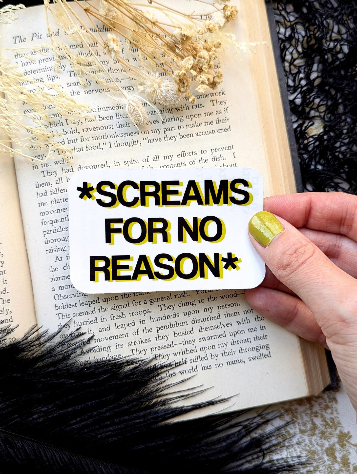 Vinyl Waterproof Sticker Screams For No Reason Sassy Snarky Funny Weird Odd Water Bottle Hydro Flask Laptop