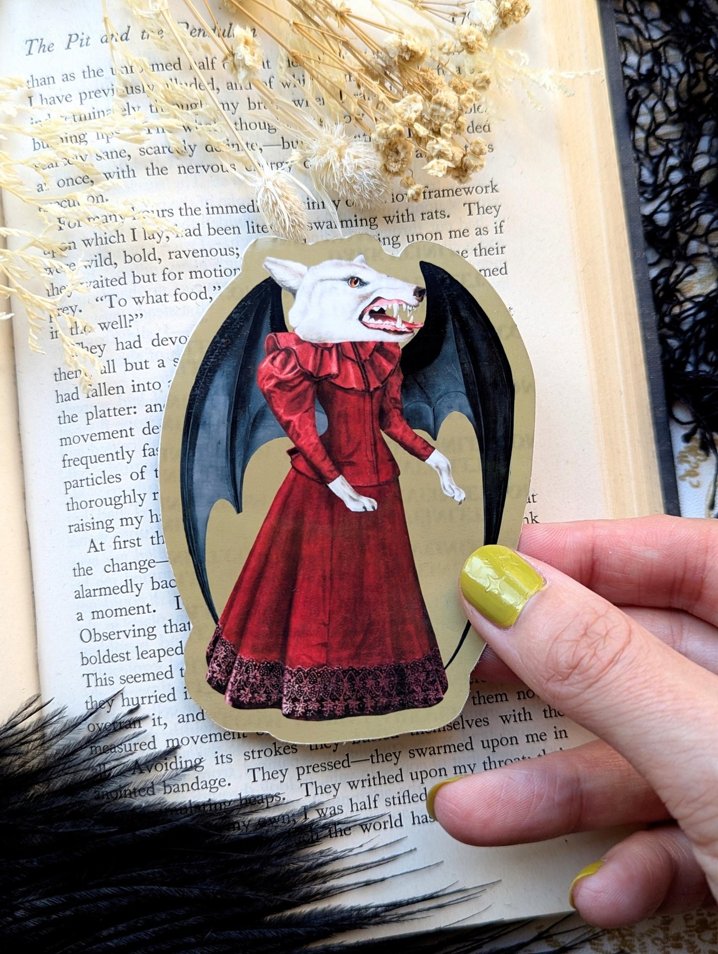Vinyl Waterproof Sticker White Wolf Bat Dragon Wings Gothic Goth Horror Victorian Handmade Artist Gift
