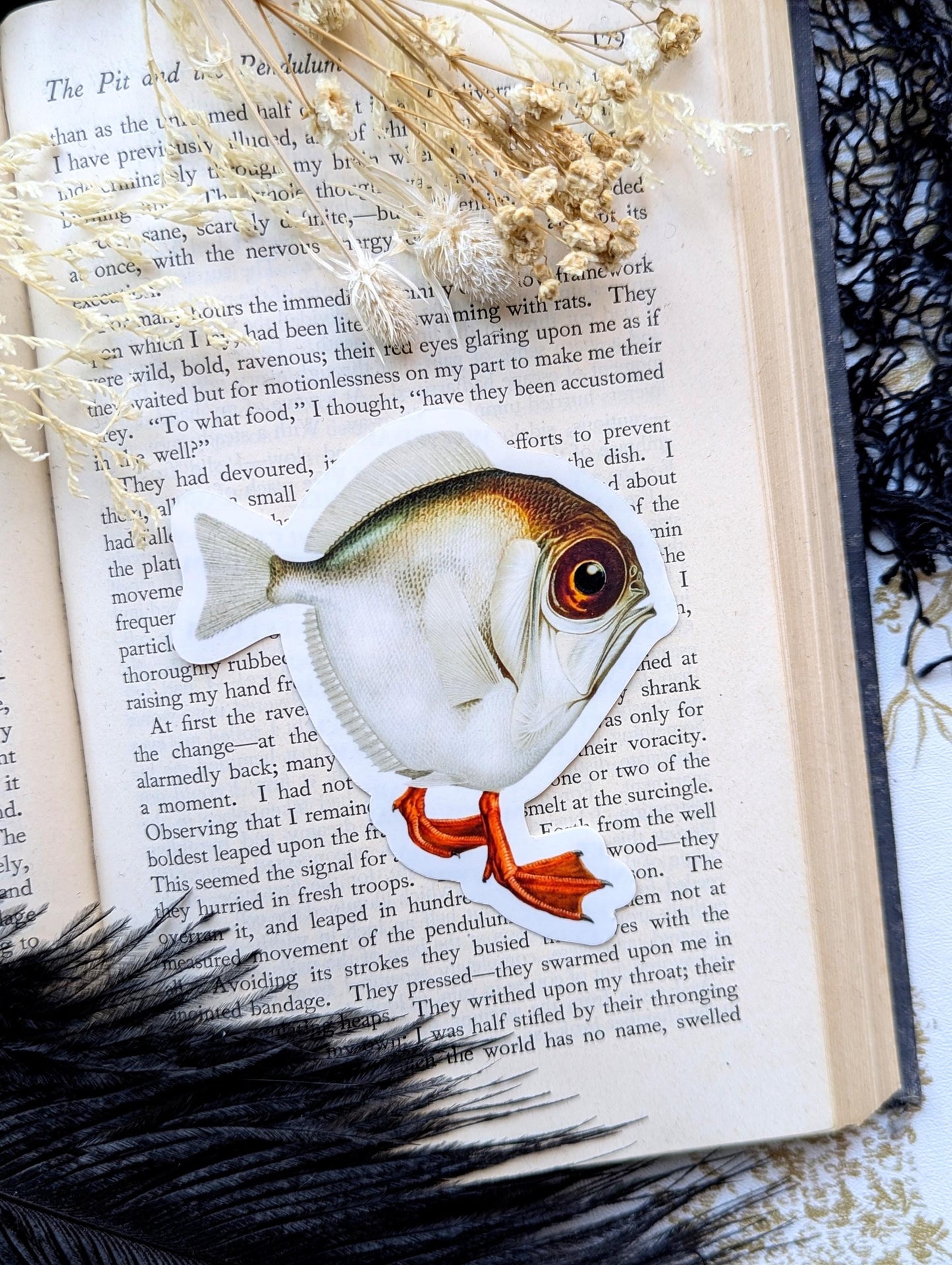 Vinyl Waterproof Sticker Surreal Fish Duck Feet Funny Humor Handmade Artist Gift