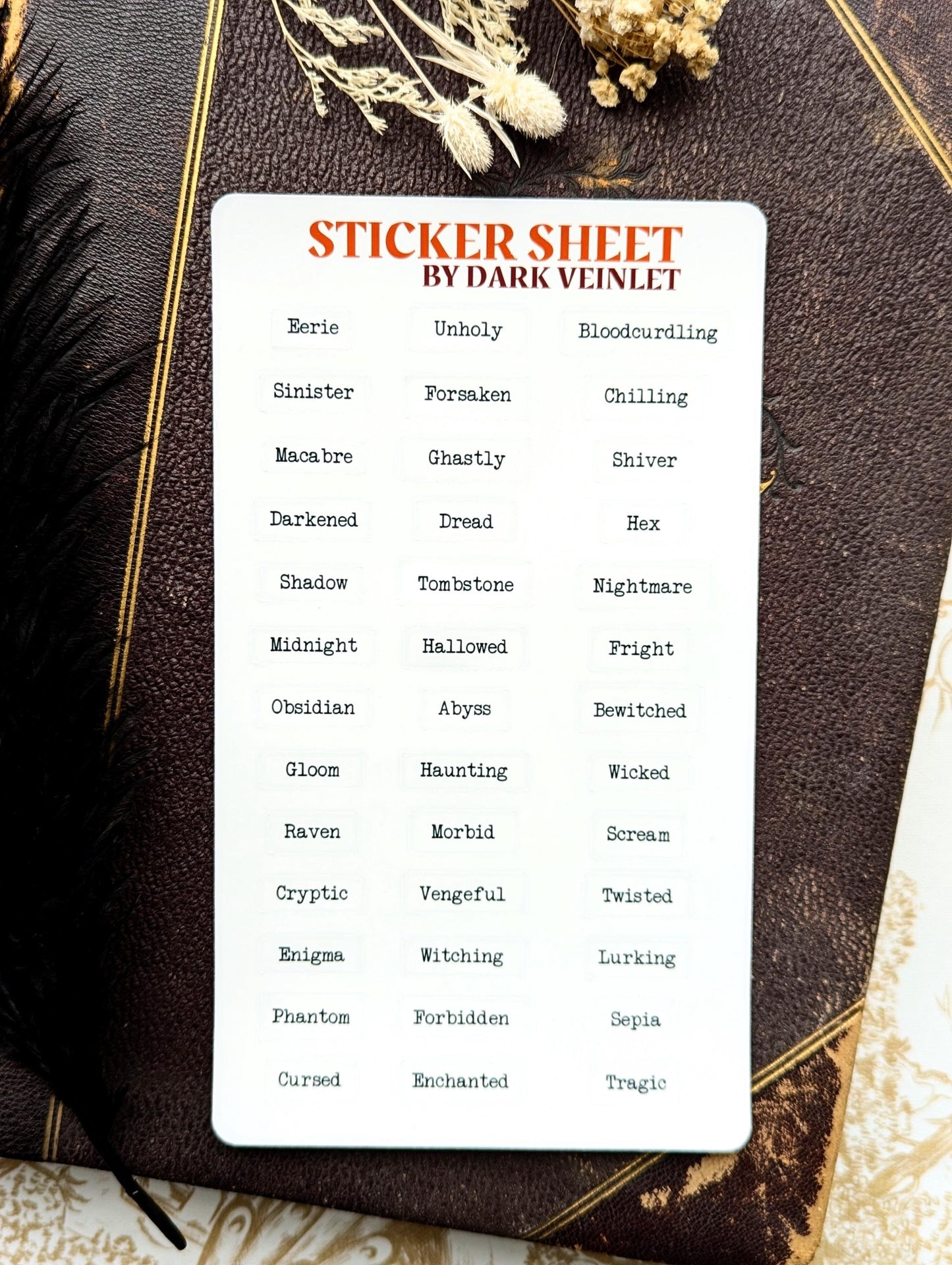 Clear Transparent Sticker Sheet 2 Word Words Goth Gothic Horror Dark Academia Scrapbook Junk Trash Journal Collage Planner Handmade Art Gift