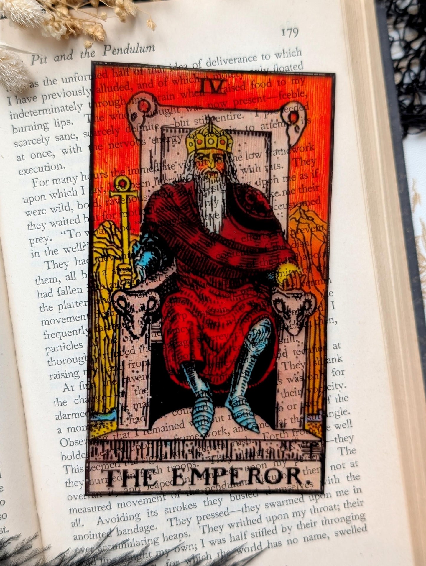 Clear Bookmark The Emperor Tarot Card Witch Witchcraft Goth Gothic Halloween Horror Creepy Handmade Artist Book Reader Lover Gift