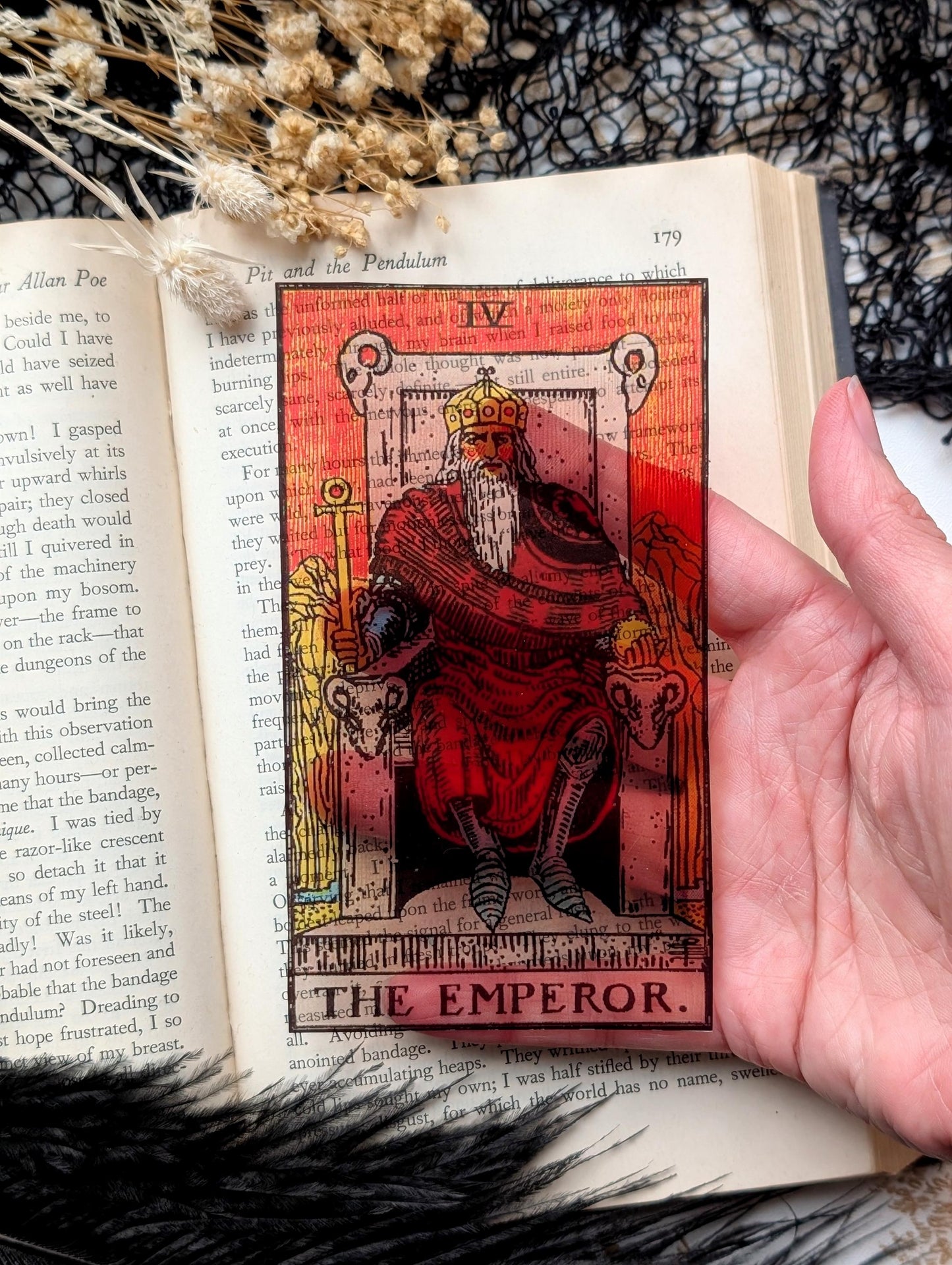 Clear Bookmark The Emperor Tarot Card Witch Witchcraft Goth Gothic Halloween Horror Creepy Handmade Artist Book Reader Lover Gift