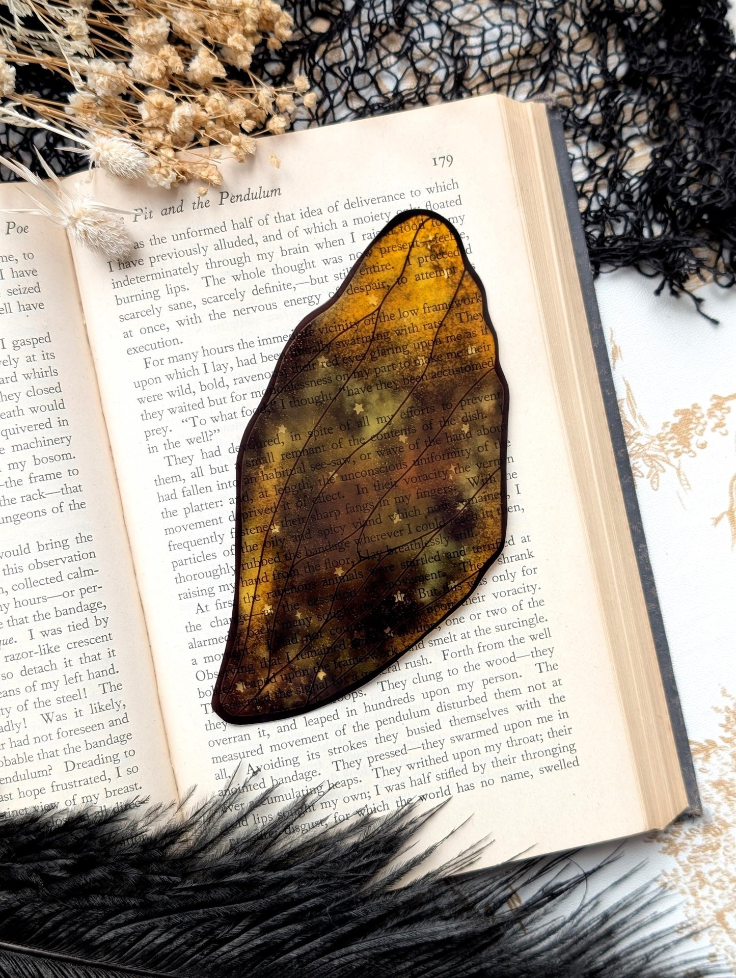 Clear Bookmark Fairy Faerie Pixie Wing Black Outline Gold Stars Pretty Goth Dark Academia Fairycore Fantasy Sci-Fi Book Reader Lover Gift